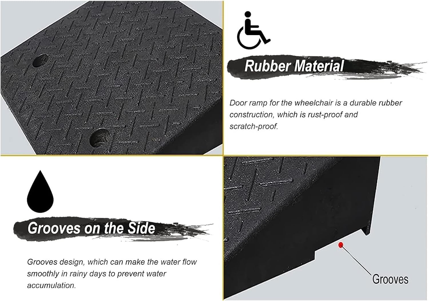Threshold Ramp Wheelchair Ramp Solid Rubber Threshold Ramp Non-Slip Scooter Ramp for Room Door Handicap Ramps Wear-Resistant Kerb Ramps Anti-Slip (Black 5cm/2in Rise)