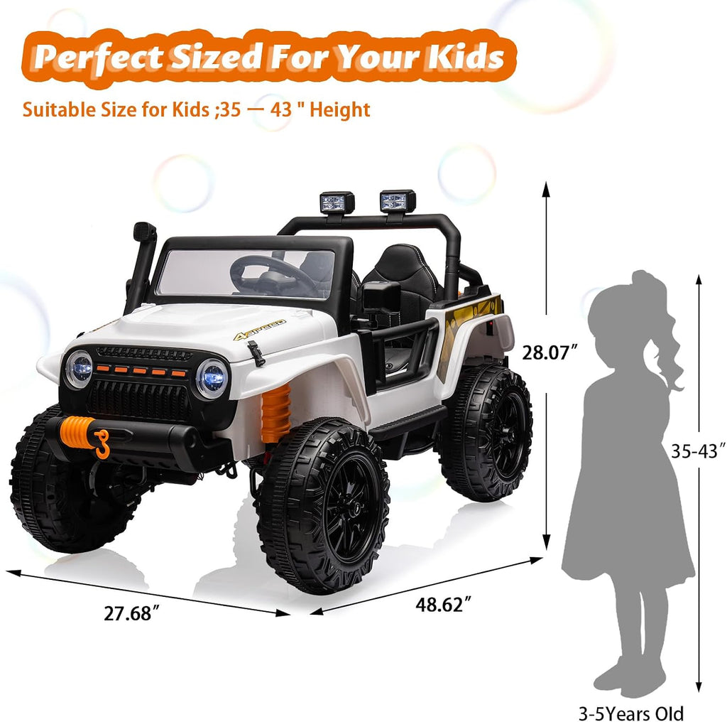 GarveeLife 24V Ride On Car for Kids, 2 Seater Electric Truck with Remote Control, 4x45W Powerful Engine, Battery Powered Ride On Toys for Kids, 4WD/2WD Switchable, Led Headlight & Music Player, White