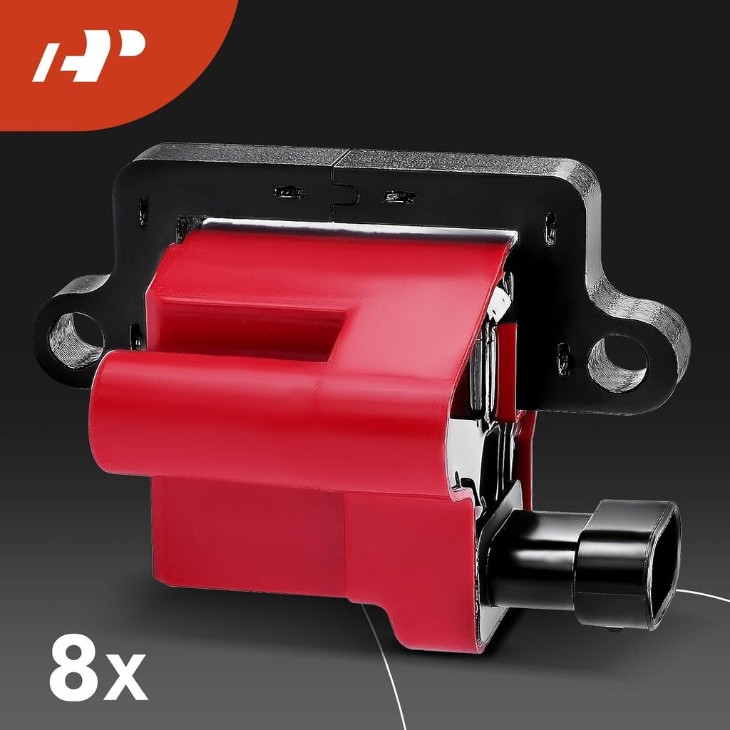 A-Premium Set of 8 (Red) Ignition Coil Pack and Iridium Spark Plugs Compatible with Chevrolet Silverado GMC Sierra 1500 2500 Tahoe Yukon Buick Cadillac Hummer