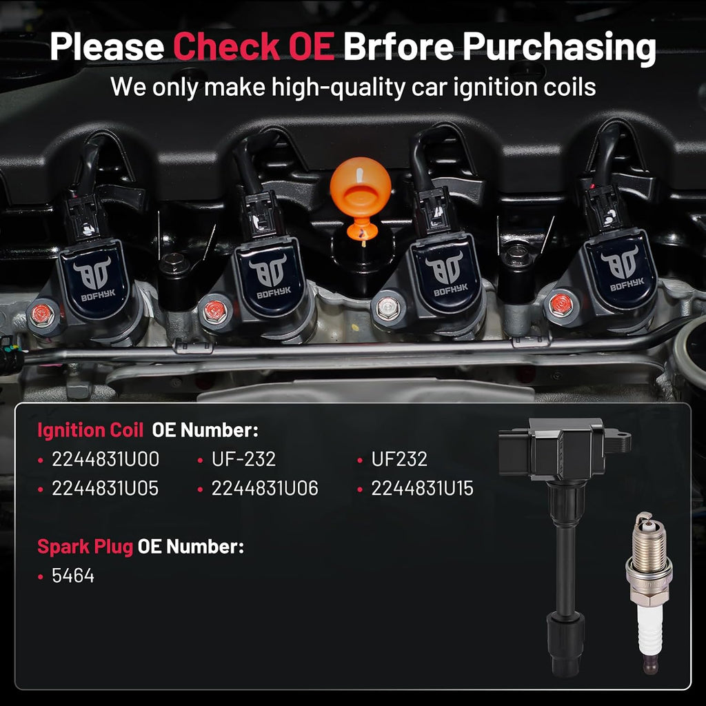 BDFHYK 6 Ignition Coil Pack UF232 and 6 Iridium Spark Plug 5464 Compatible with INFINITI 1996-1999 I30, Compatible with Nissan 1995-1999 Maxima 3.0L V6 Coil for 2244831U00 UF-232