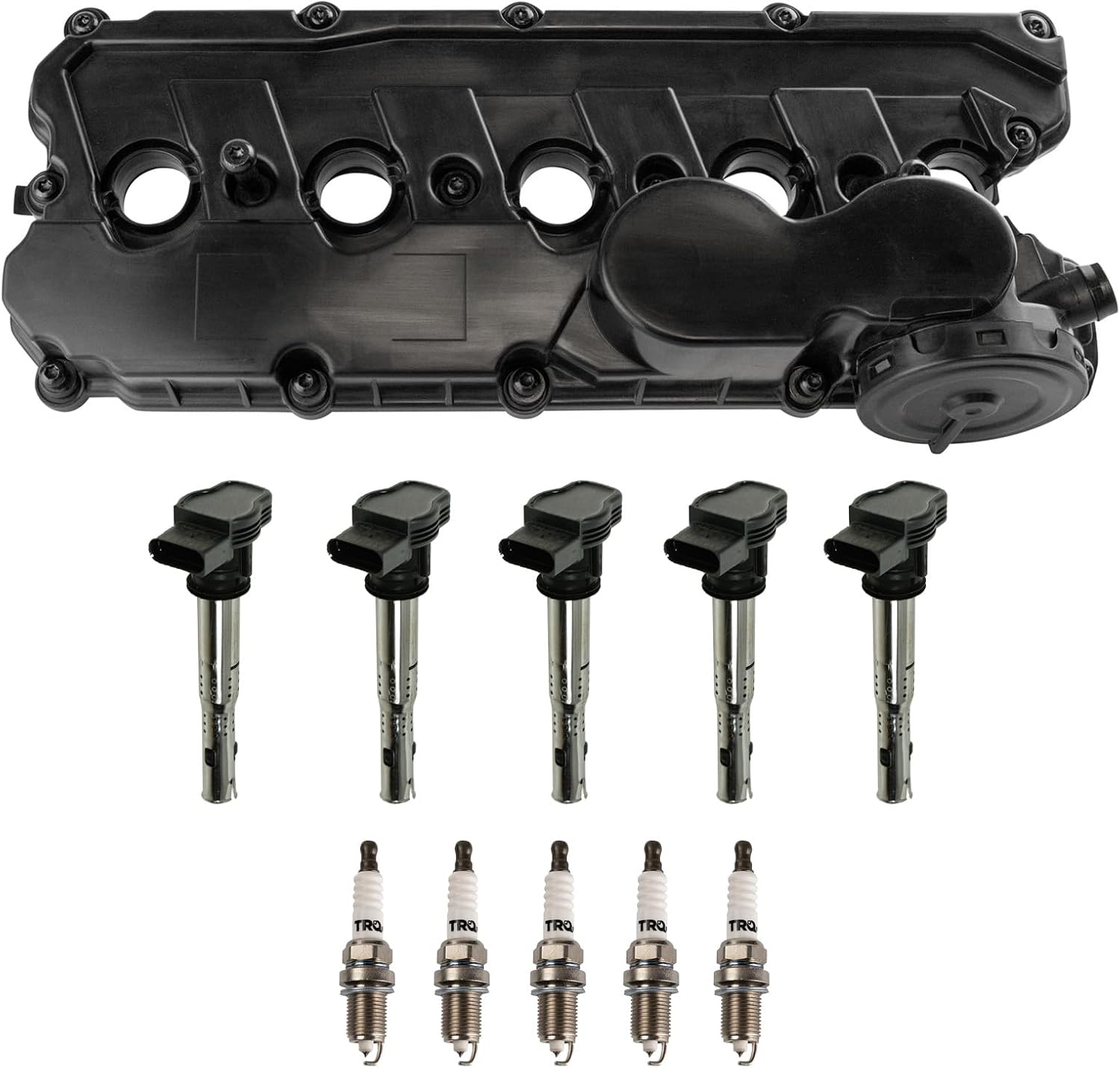 TRQ Ignition Coil and Spark Plug Kit 11 Piece Valve Cover Iridium Spark Plugs Compatible with 2006-2010 Volkswagen Beetle