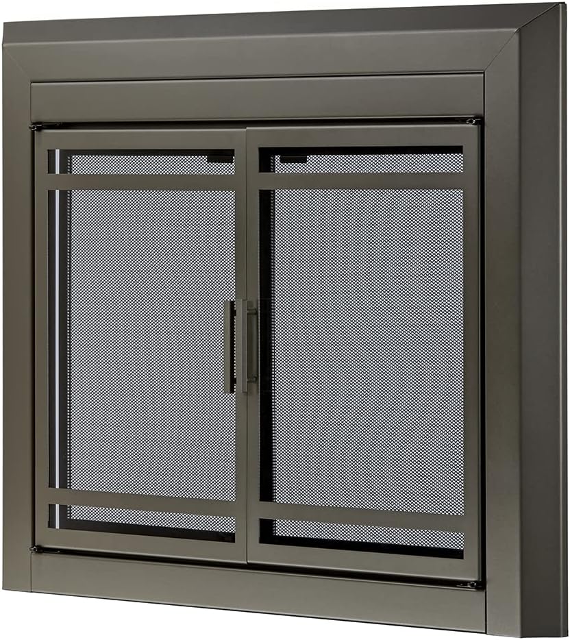 UniFlame - Kendall - Cabinet-Style Fireplace Doors with Smoke Tempered Glass (Color: Gunmetal, Size: Small - Fits Opening 30in to 37in W x 22.5in to 29.5in H)