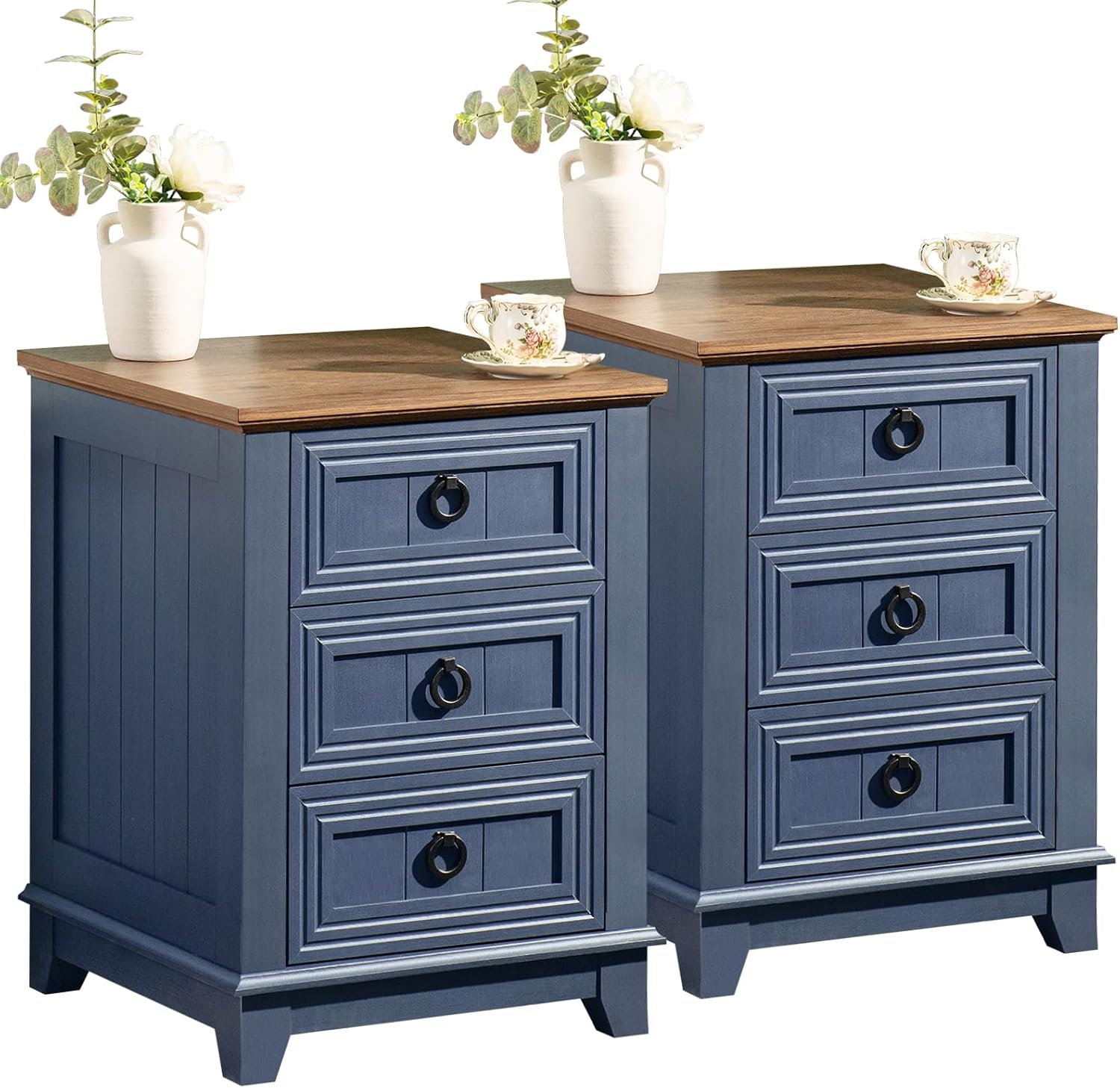 Joaxswe Farmhouse Coffee Table Set of 3, Furniture Set, Coffee Table with Hidden Storage Organizer and Nightsand 3-Piece Set, Large Country Natural Center Table Set for Living Room,Office, Home