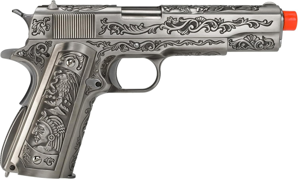 Evike Airsoft - WE-Tech Heavy Weight Filigree Airsoft 1911 Gas Blowback GBB Airsoft Pistol