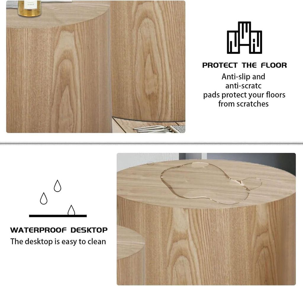 Nesting Coffee Table Set of 2, Modern Nesting Side Table End Table Set Small Round Accent Tables for Small Spaces Wood Circle Coffee Table for Living Room Bedroom Office