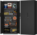 71' H Locking Cabinets, 16.5'' Deep Metal Garage Storage Cabinet with Doors and Shelves, Balck Cabinets for Garage, Kitchen, Office