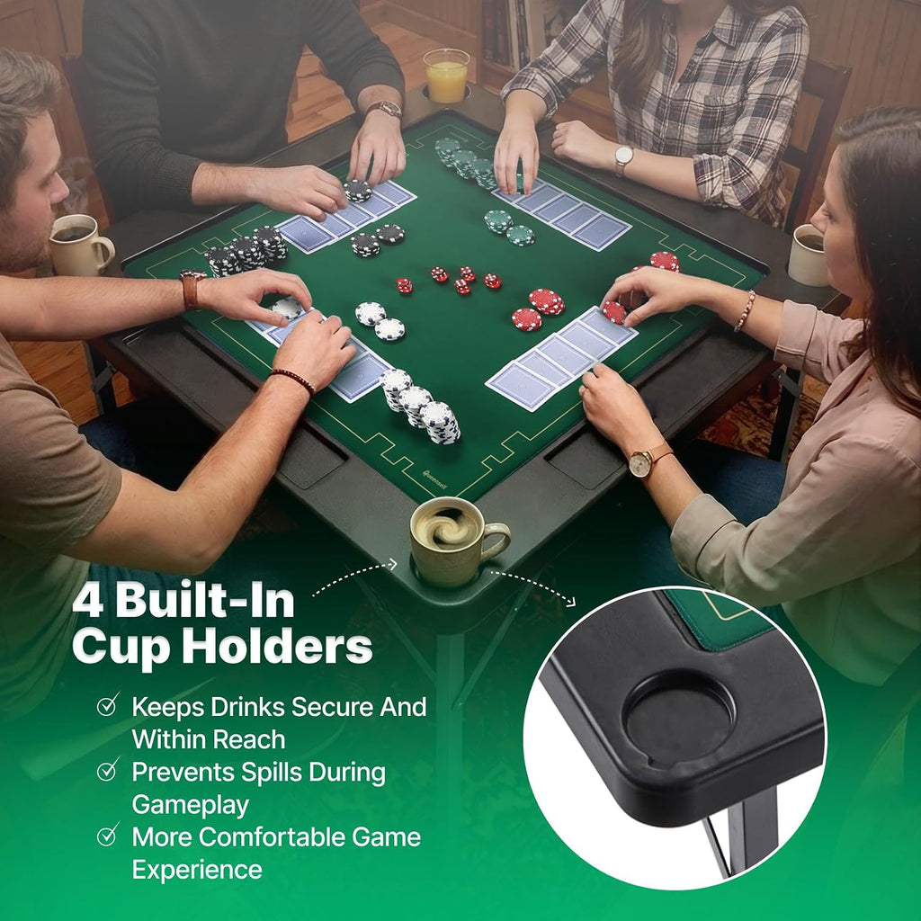 Queensell 35' Folding Game Table with Cup Holders, Domino and Mahjong Table with Heavy-Duty Legs, Double-Sided Mat and Storage Bag
