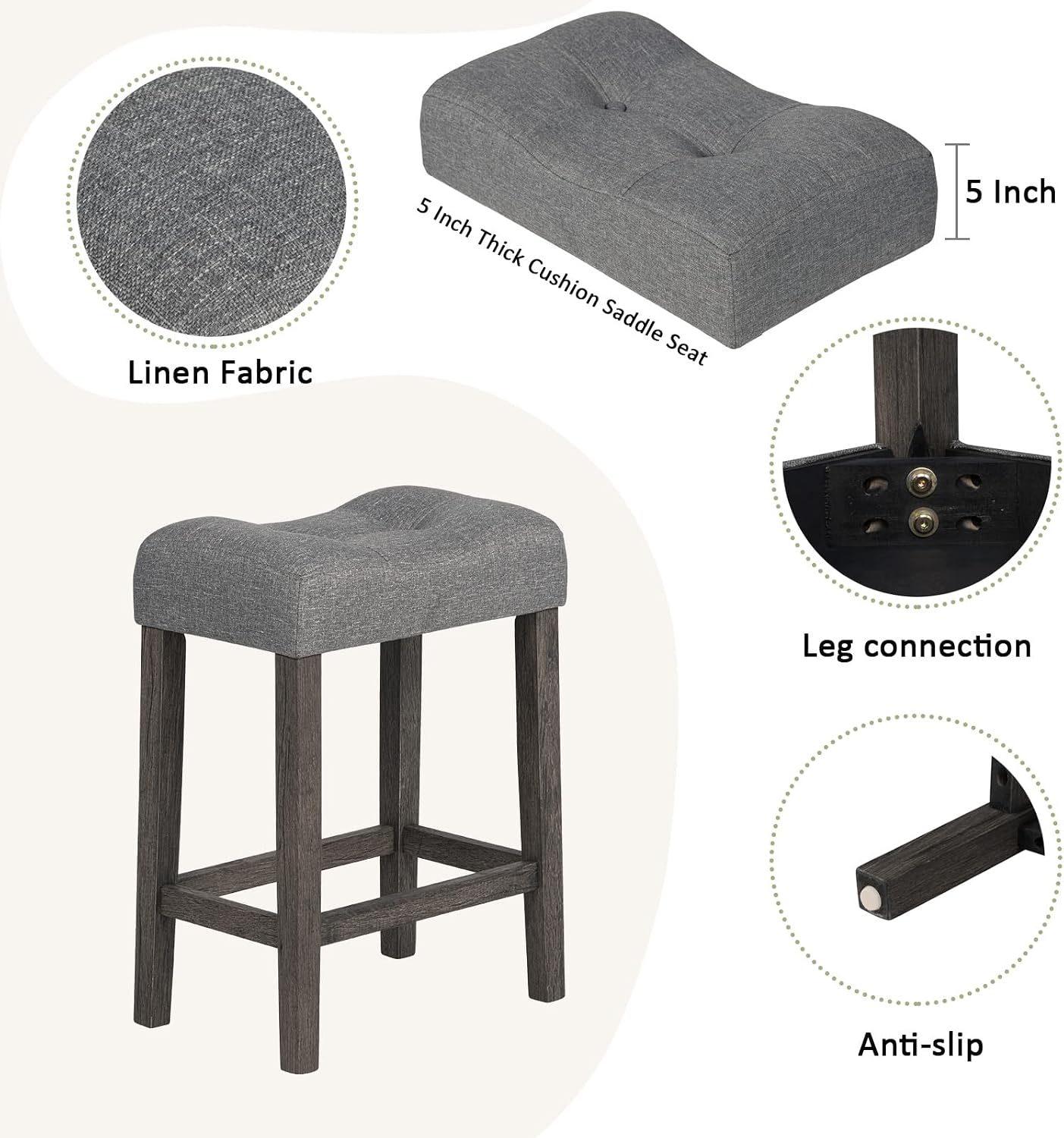 Merax 4 Piece Dining Bar Table Set with Power Outlet,Behind Sofa Couch Table with 3 Linen Fabric Padded Saddle Seat Stools,for Living Room,Dining Room,Dark Gray