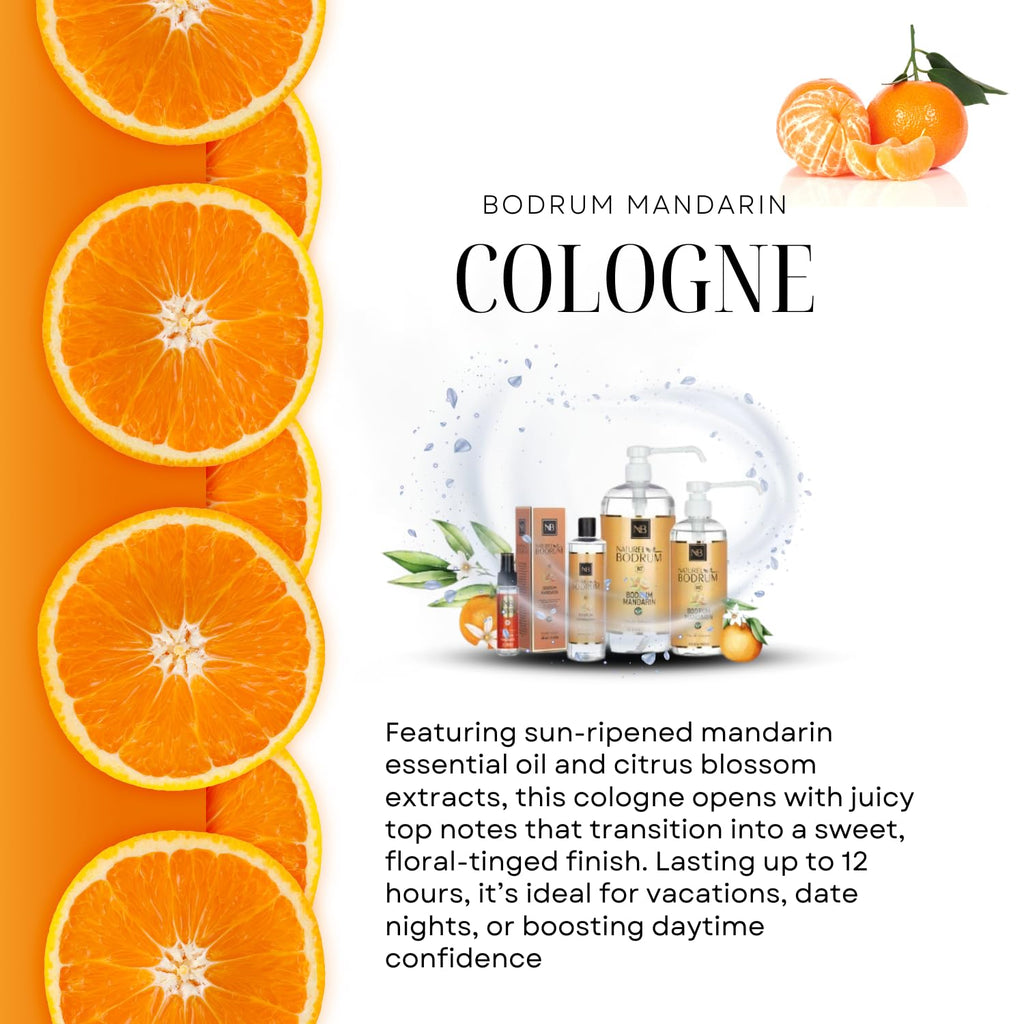 Orange Cologne for Men & Women Set of (60ml, 400ml, 500ml, 1L) - Vegan, Natural, Refreshing Scent, Sweet Orange Scent, Long Lasting Summer Eau De Cologne