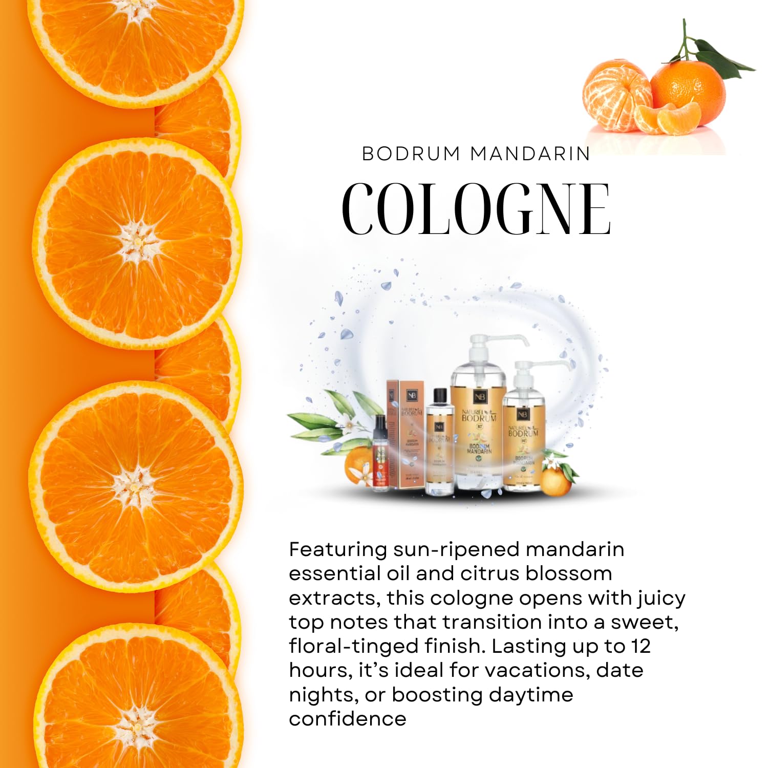 Orange Cologne for Men & Women Set of (60ml, 400ml, 500ml, 1L) - Vegan, Natural, Refreshing Scent, Sweet Orange Scent, Long Lasting Summer Eau De Cologne