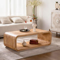47.24' Mid-Century Modern Coffee Table with Storage Shelf, 2-Tier Curved Wooden Coffee Tables for Living Room,Modern Rectangle Center Tea Table with Rounded Corners for Apartment Bedroom Office