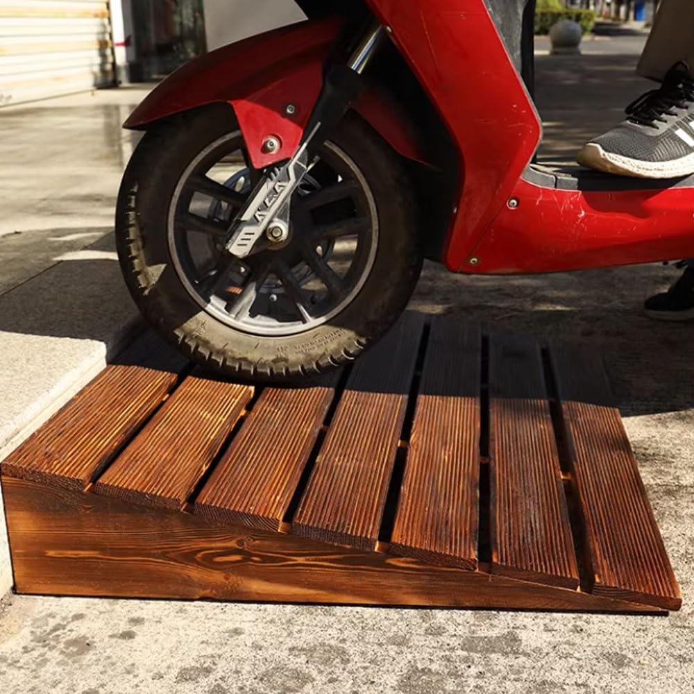 4' Rise Steps Ramp Wooden Slope Ramp For Driveway/Garage Door/Stair/Shed，Motorcycles Access Ramp，Threshold Ramp For Doorways，With Non-Slip Grooves(Grille black,19.6x19.6x3.9in)