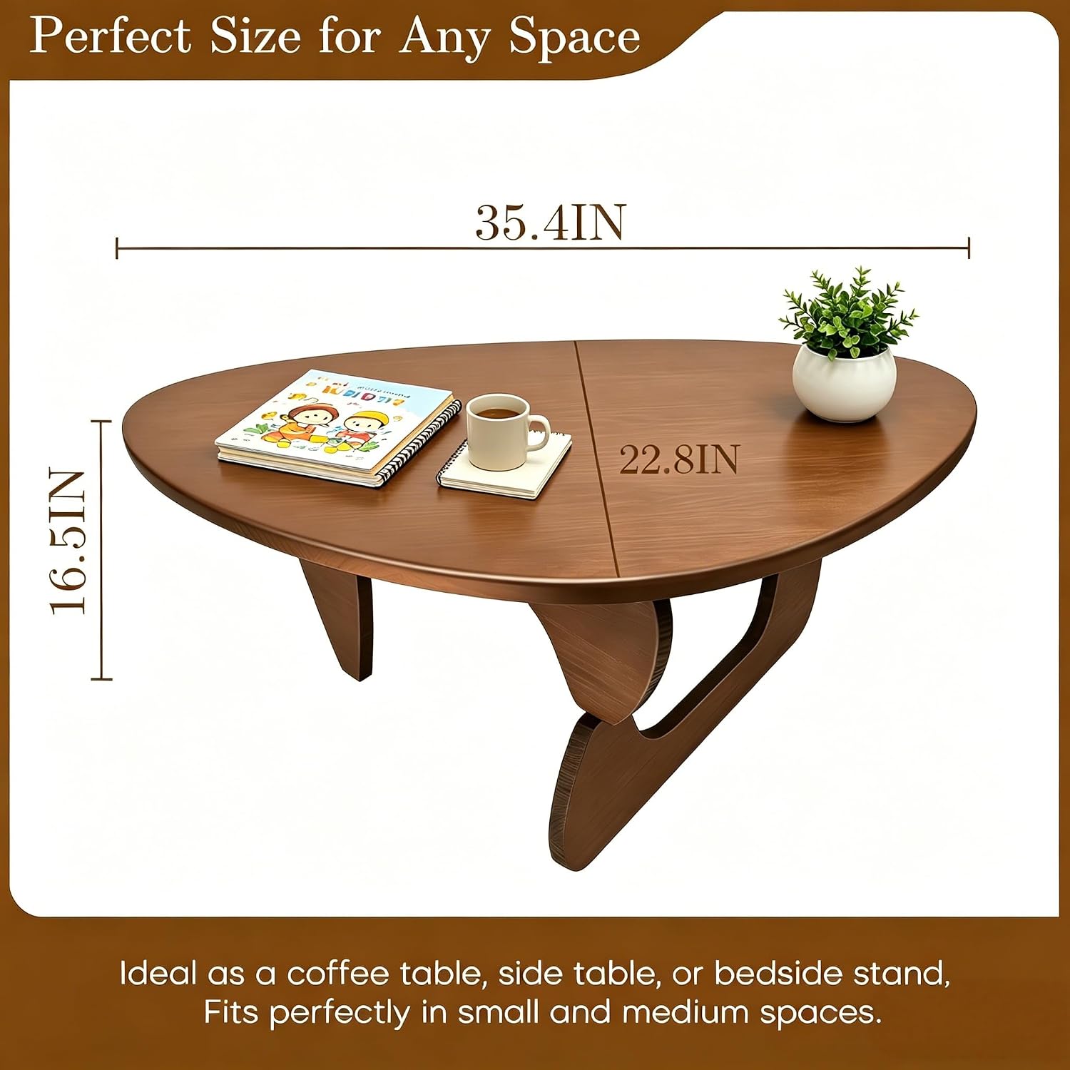 Modern Solid Wood Coffee Table, Unique Triangle Center Table for Living Room,35.4' x 22.8' x 16.5' Walnut