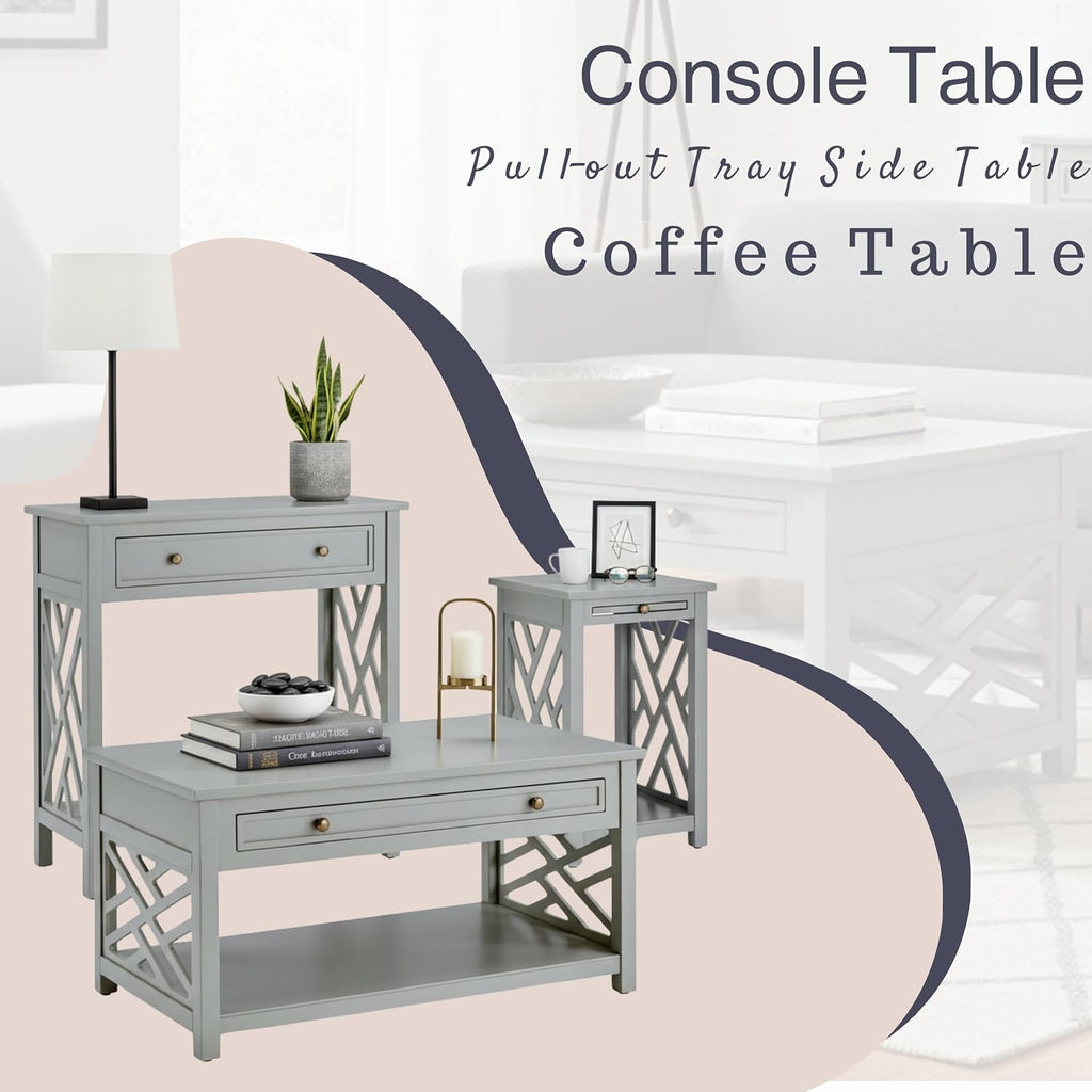 Alaterre Furniture Coventry 36' Coffee, End Tray and Console/TV Table, Set of 3, Grey