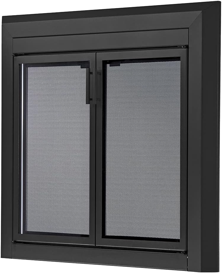 UniFlame - Logan - Cabinet-Style Fireplace Doors with Smoke Tempered Glass (Color: Black, Size: Large - Fits Opening 36in to 43in W x 25.5in to 32.5in H)