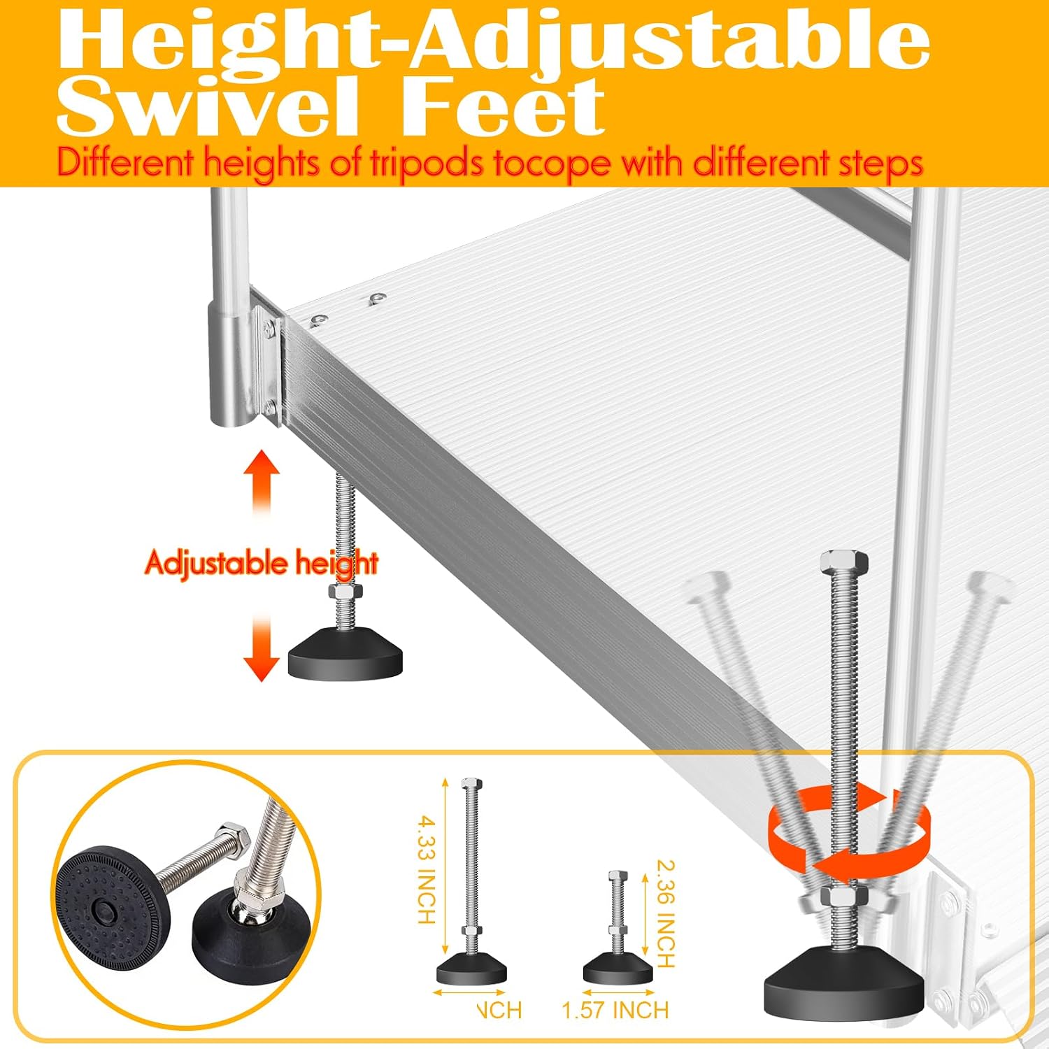 Aluminum Wheelchair Ramp with Handrails, Adjustable Height 3.4' to 7.2' & 880 lbs Capacity, Non-Slip Portable Threshold Ramp for Doorways, Steps, Curbs, Scooters and Walkers