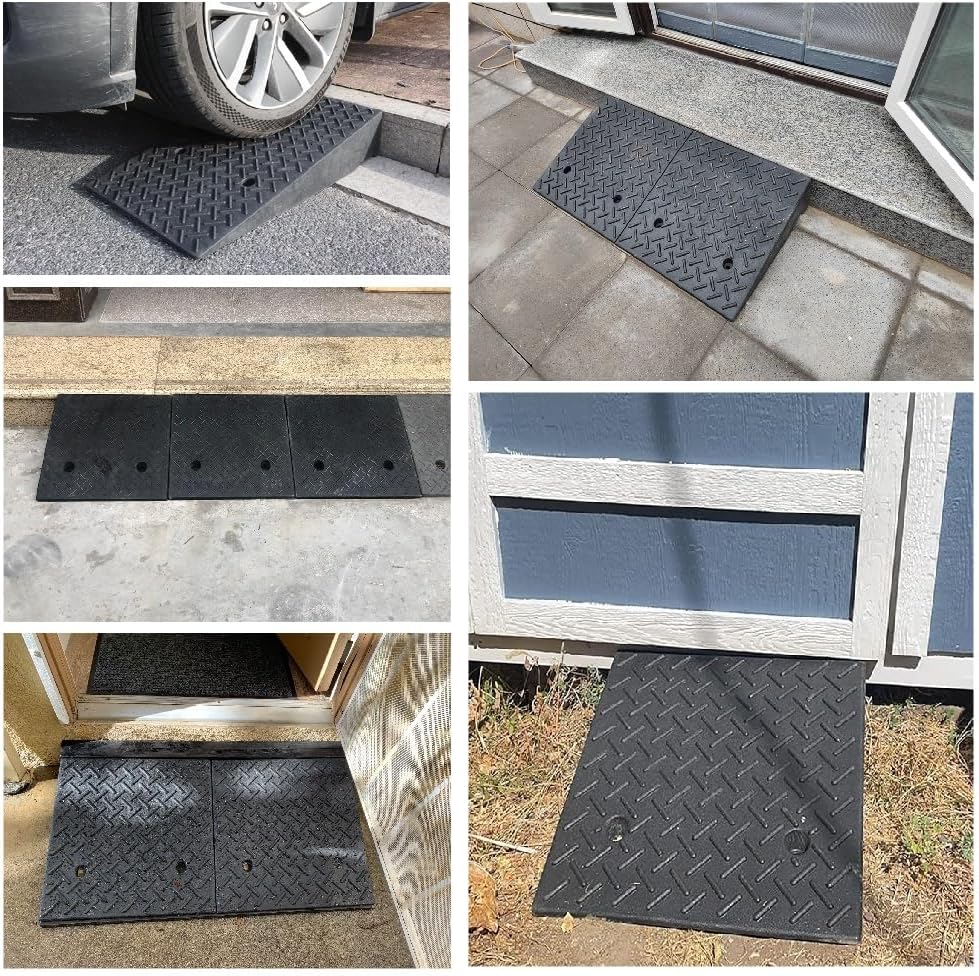 Portable Kerb Ramp Heavy Duty Rubber Curb Ramp Rise Height Threshold Ramp Driveway Ramps for Car Motorcycle Wheelchairs Scooter Bike Truck Forklifts(19.7x31.5x8.3in)