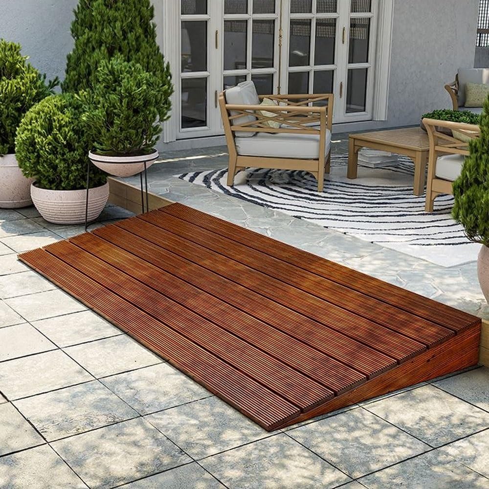 Wooden Threshold Ramp for Doorways and Outdoor Steps, Portable Step Ramp for Wheelchair, Scooter, Pets and Garden Use, Non-Slip Accessibility Ramp(60cm-23.6in)