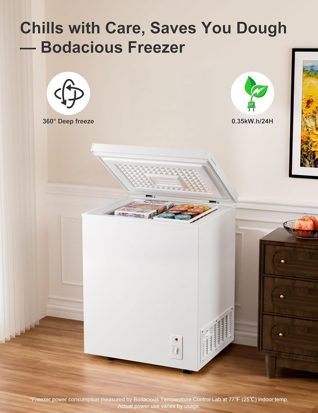 2.5 Cu.Ft Deep Freezer with Removable Basket - Small Quiet Chest Freezer w/6 Temp and Energy Efficient - Manual Defrost, Space Saving Design for Dorm, Office, Apartment, Bar, White