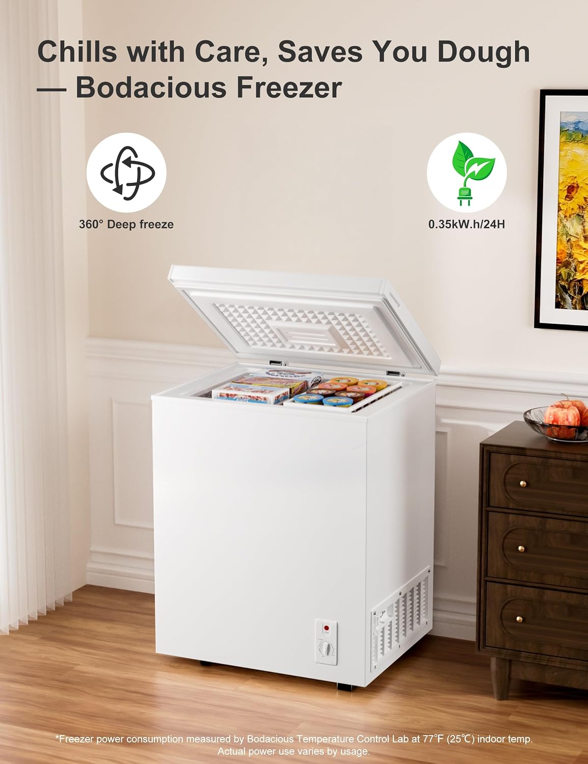 2.5 Cu.Ft Deep Freezer with Removable Basket - Small Quiet Chest Freezer w/6 Temp and Energy Efficient - Manual Defrost, Space Saving Design for Dorm, Office, Apartment, Bar, White