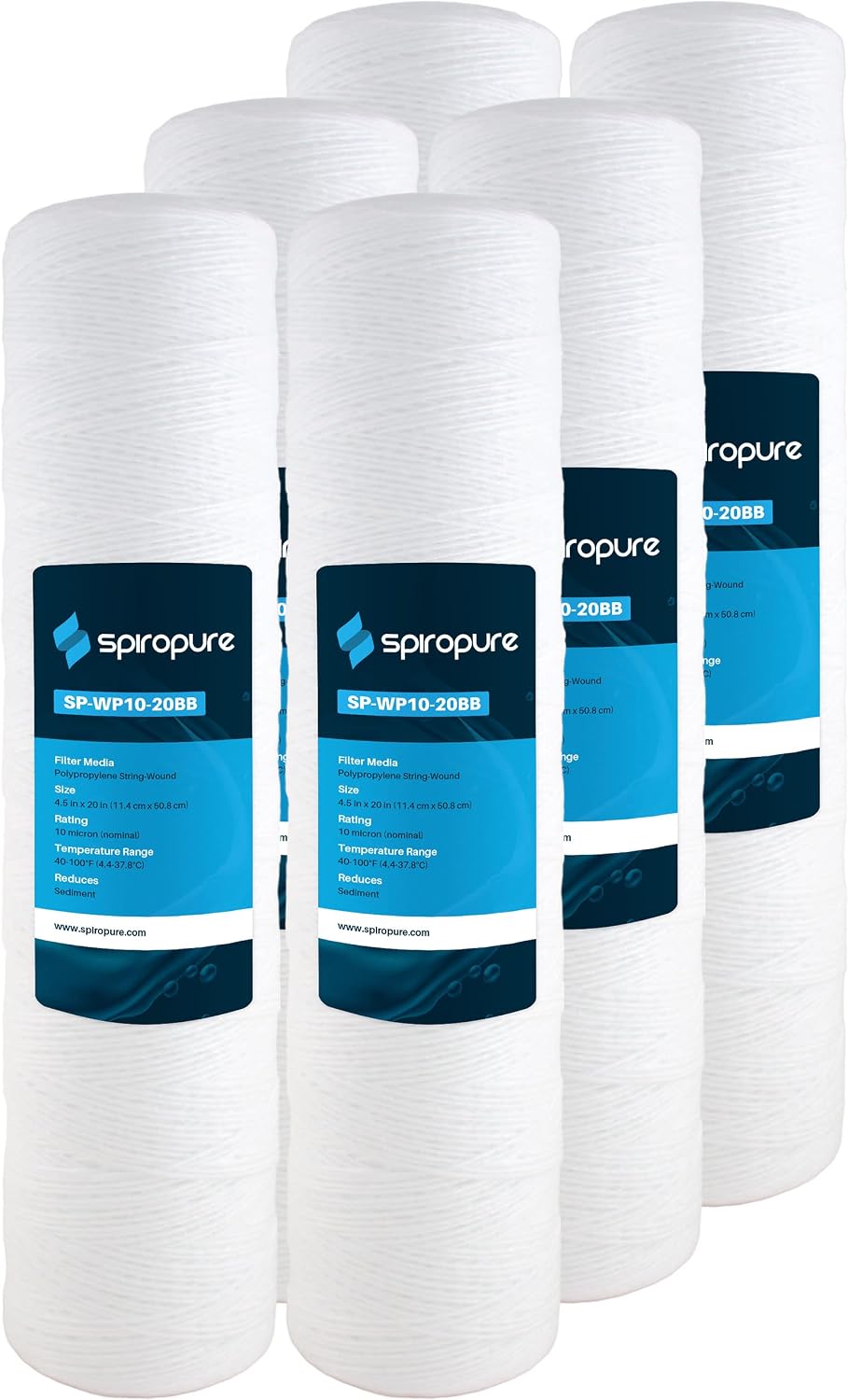 SpiroPure 20x4.5 10 Micron Sediment Water Filter SWC-45-2010 (Case of 6)