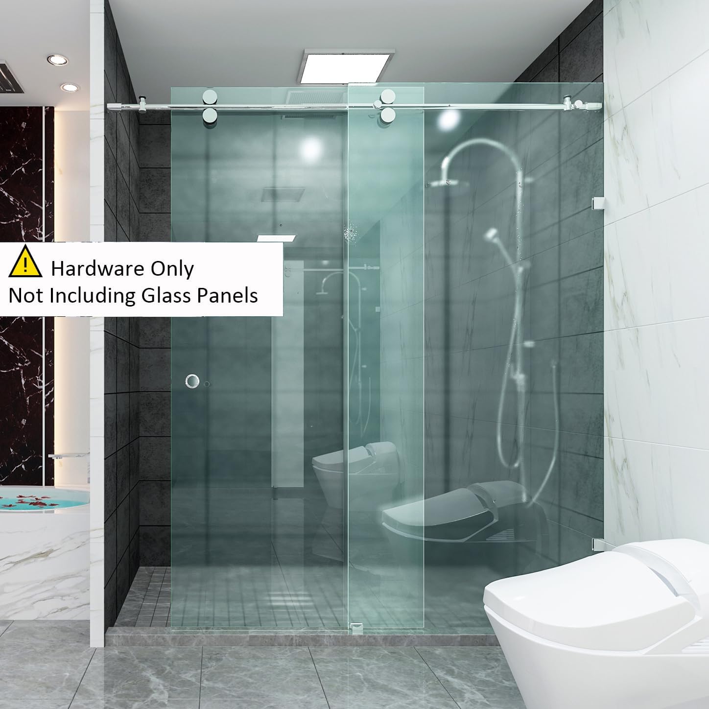 DIYHD 5FT Frameless Chome Stainless Steel Sliding Glass Shower Door Hardware,No Glass