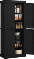 HOMCOM 72.5' Tall Kitchen Pantry Cabinet, Freestanding Modern Farmhouse Kitchen Storage Cabinet with 4 Doors and 2 Adjustable Shelves for Dining Room, Black Wood Grain