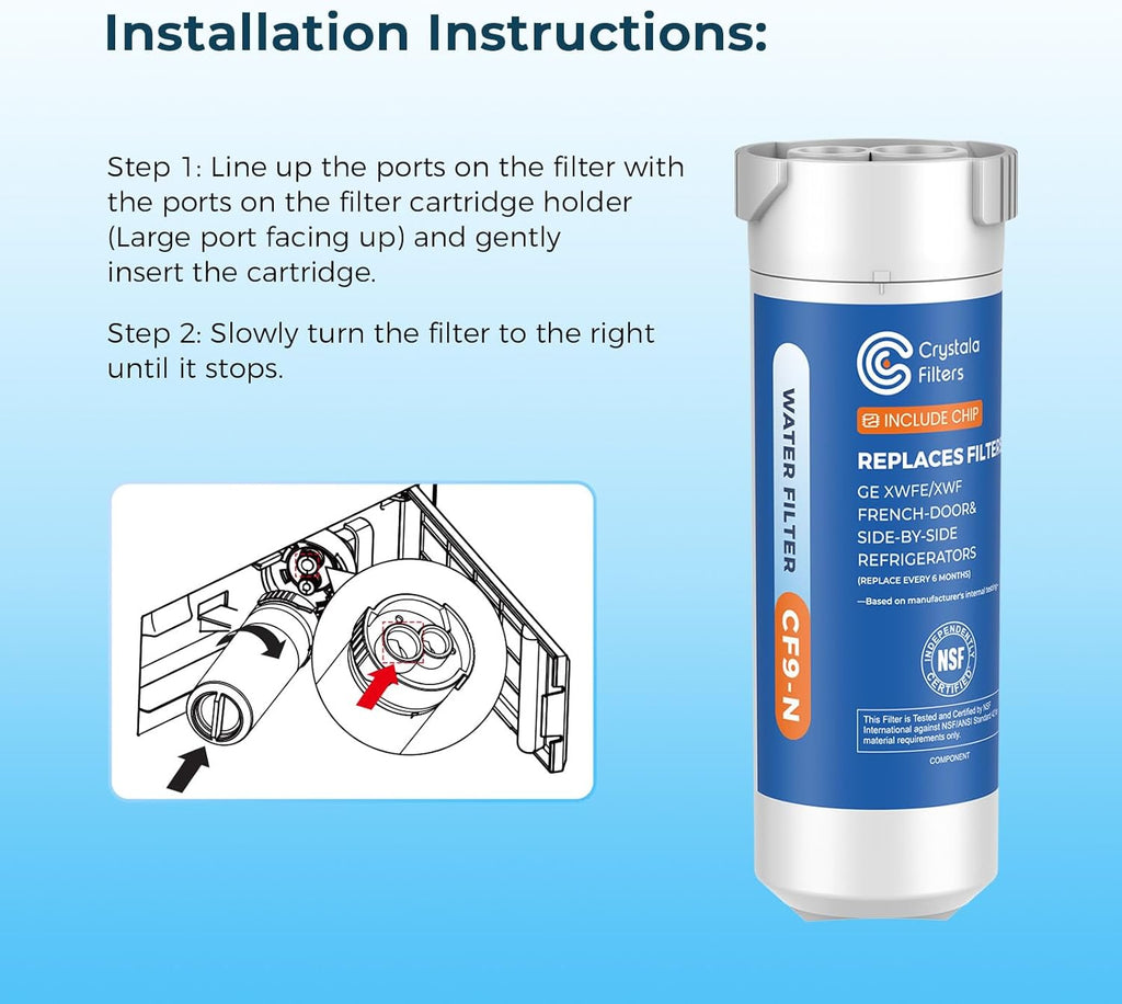 Crystala Filters Water Filter Compatible with XWFE (Built-in CHIP), Replacement for GE XWFE, XWF Refrigerator Water Filter Pack of 4