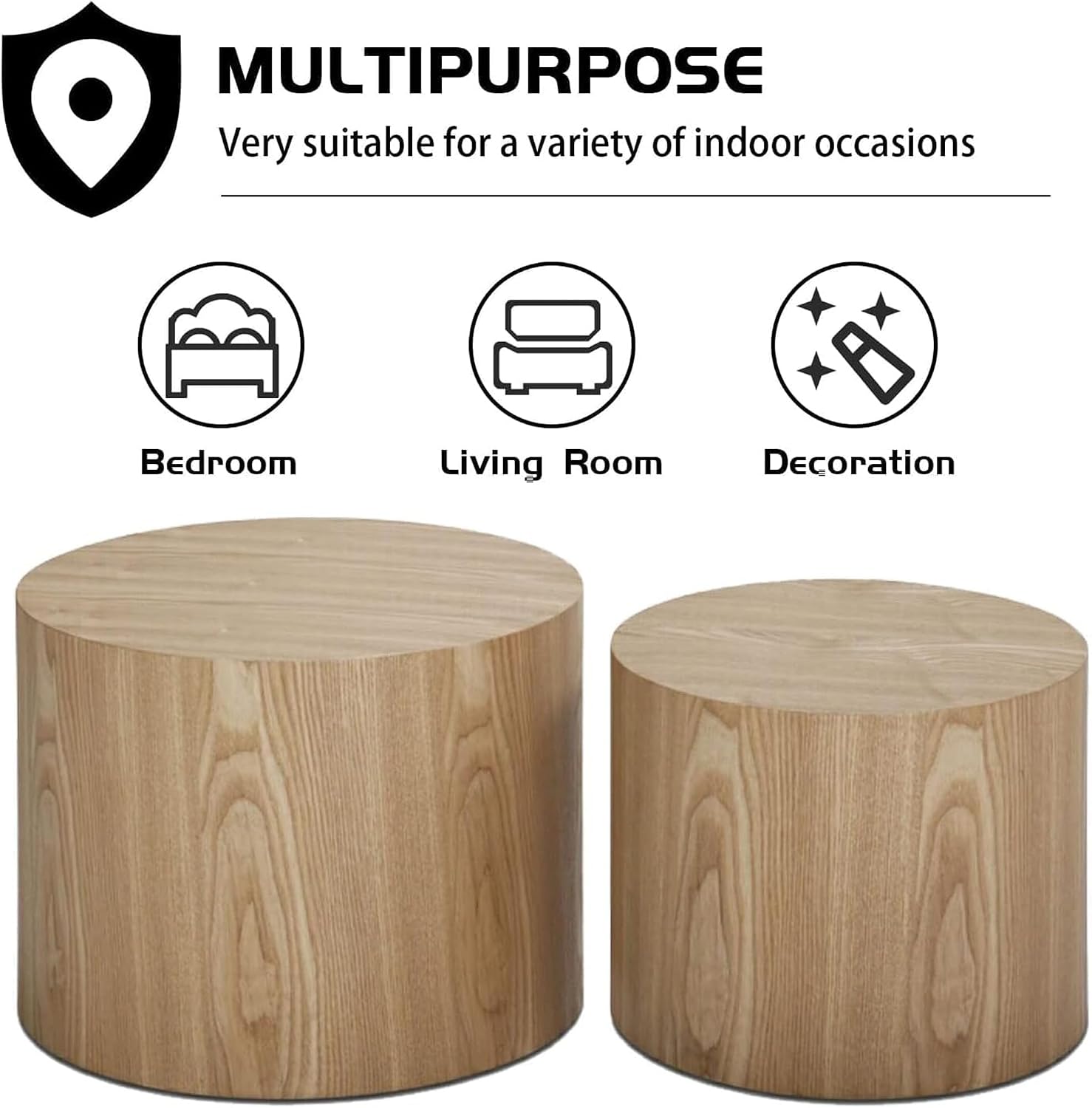 Nesting Coffee Table Set of 2, Modern Nesting Side Table End Table Set Small Round Accent Tables for Small Spaces Wood Circle Coffee Table for Living Room Bedroom Office
