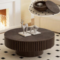 Round Coffee Table with Storage Modern Round Storage Coffee Table Brown Fluted Drum Coffee Table Low Circle Coffee Tables for Living Room (Brown B, 31.4')