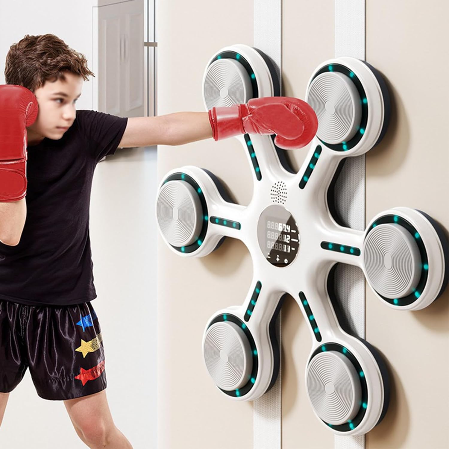Music Boxing Machine, Professional Wall Mounted Electronic Boxing Trainer, with A Pair of Gloves, LED Display, Automatic Speed Adjustment, for Gym/Home