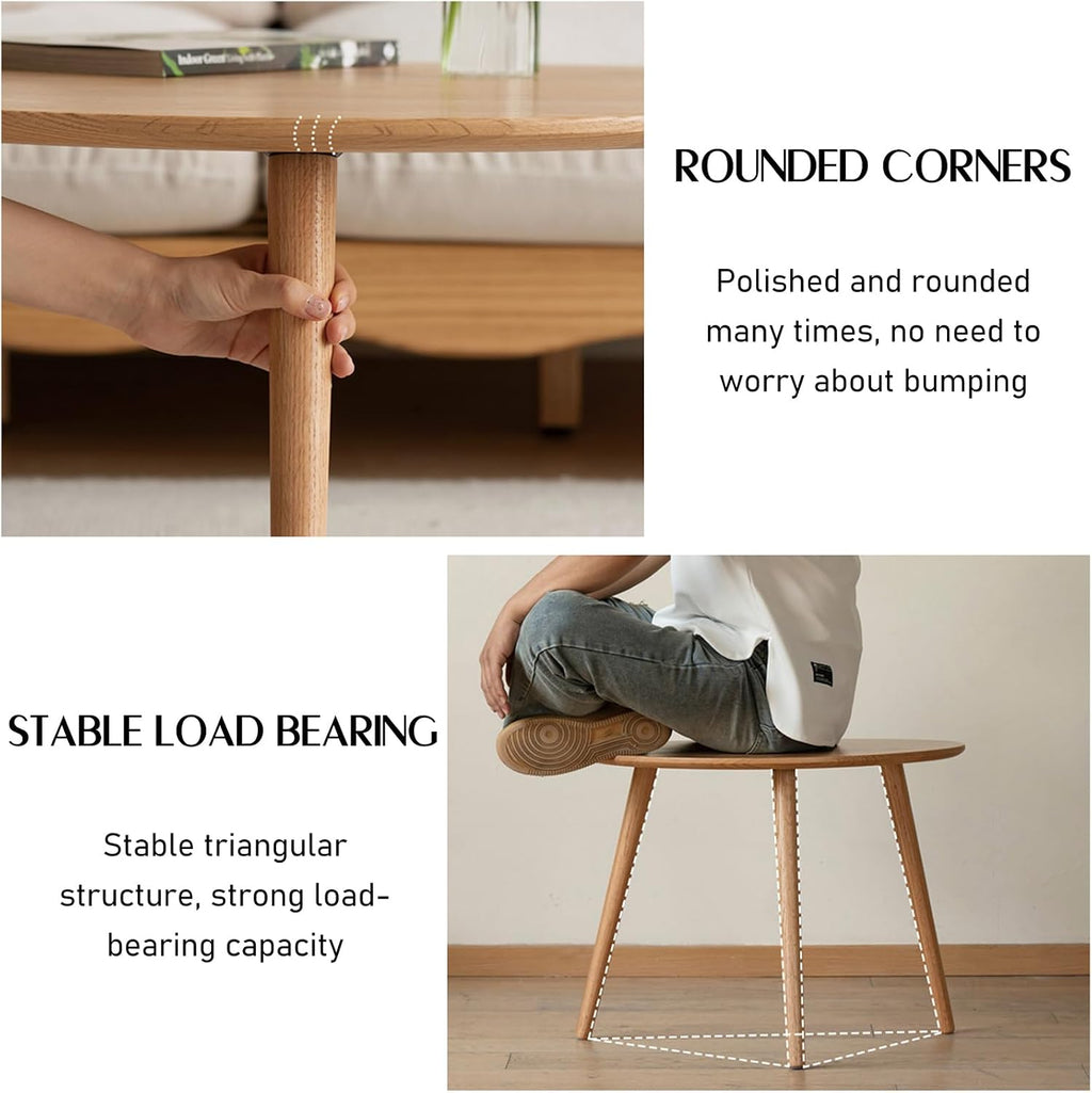 Small Oval Coffee Table, Mid Century Modern Coffee Table for Living Room, 100% Solid Oak Wood Side Table End Tables for Home (Original Wood Color, 25.59''x17.51''x19.68'')