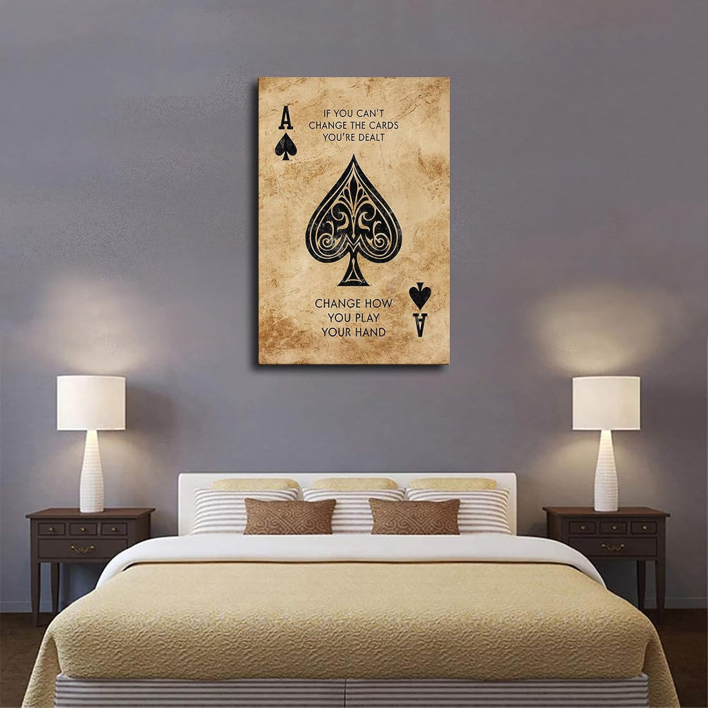 Wall Art Canvas Prints- Poker Inspirational Ace of Spades Game Motivational Quotes 3 Posters Room Aesthetics-Best decoration for kitchen living room bedroom office gym etc (24x36inch-Framed)