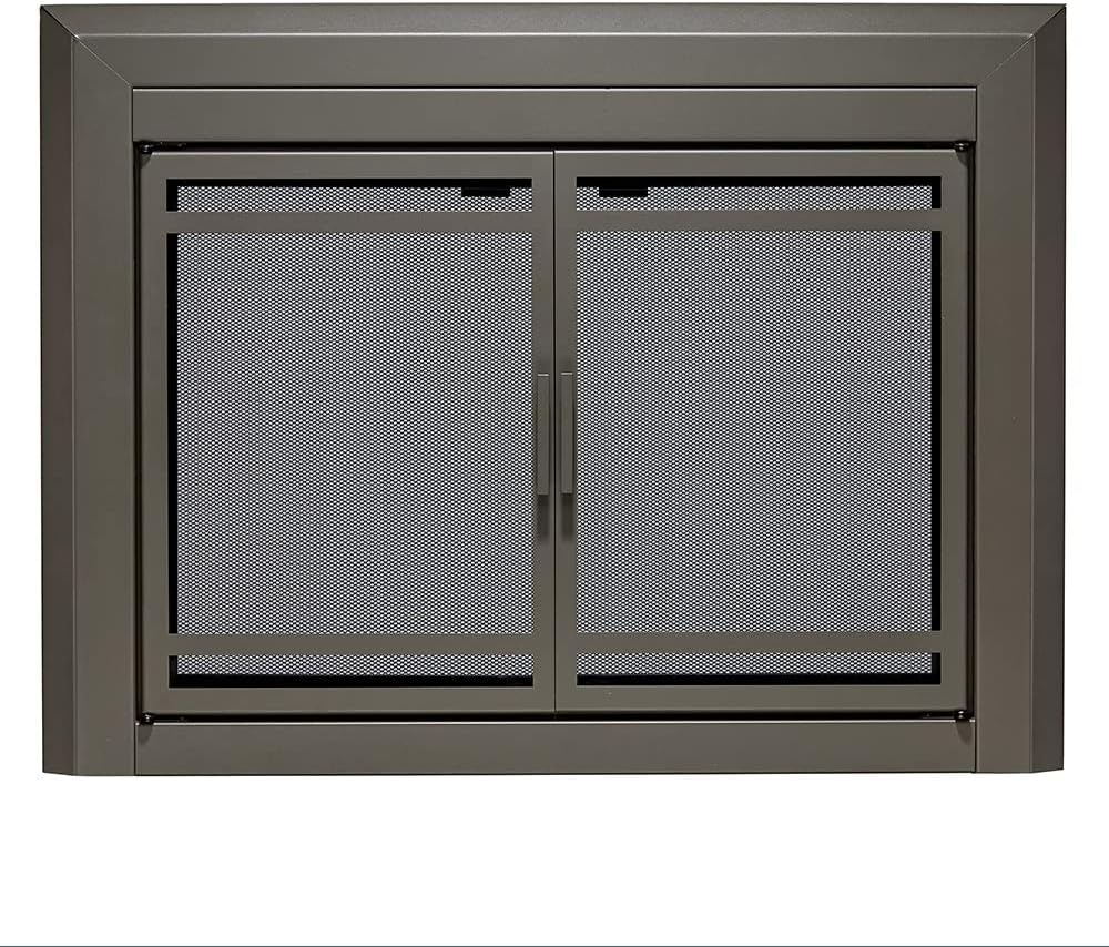UniFlame - Kendall - Cabinet-Style Fireplace Doors with Smoke Tempered Glass (Color: Gunmetal, Size: Small - Fits Opening 30in to 37in W x 22.5in to 29.5in H)