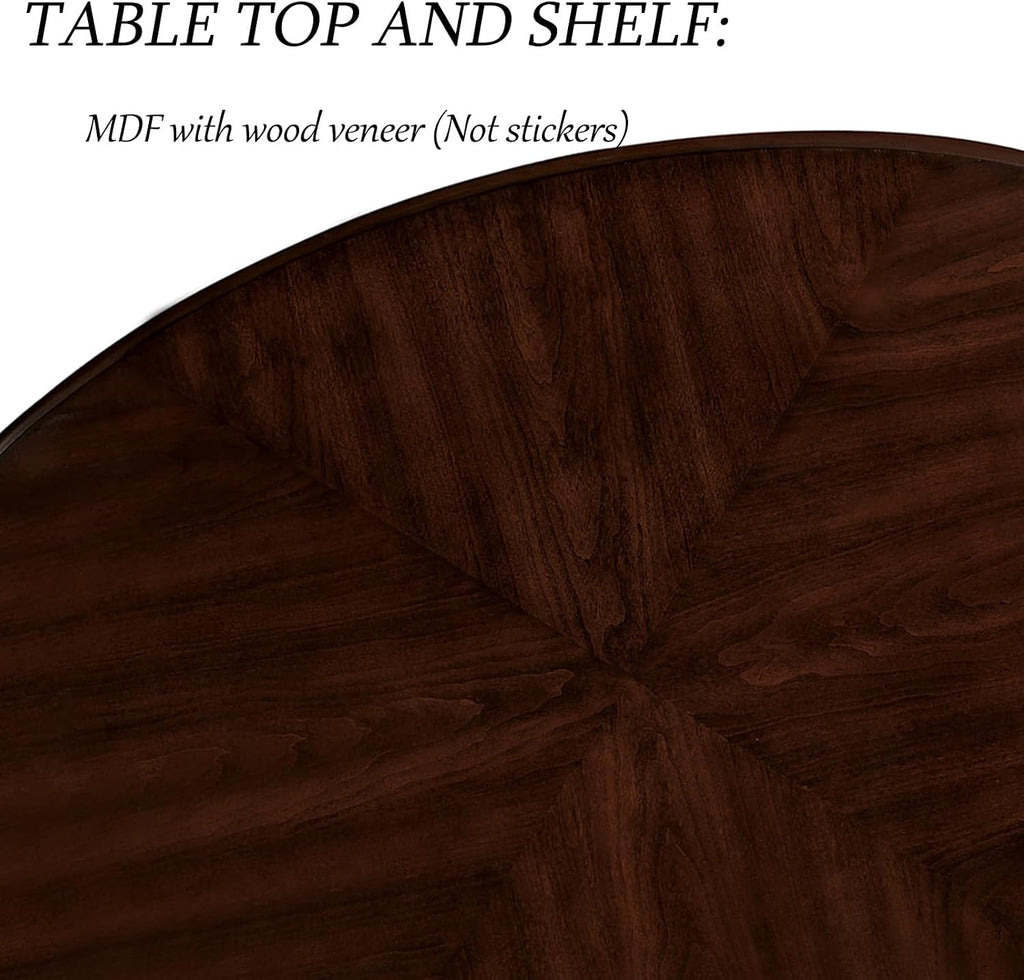 LKTART Oval Coffee Tables Set of 3, Vintage Wood Coffee Table with Carved Wood Legs, Antique Living Room Table Set(Beige and Espresso Top)