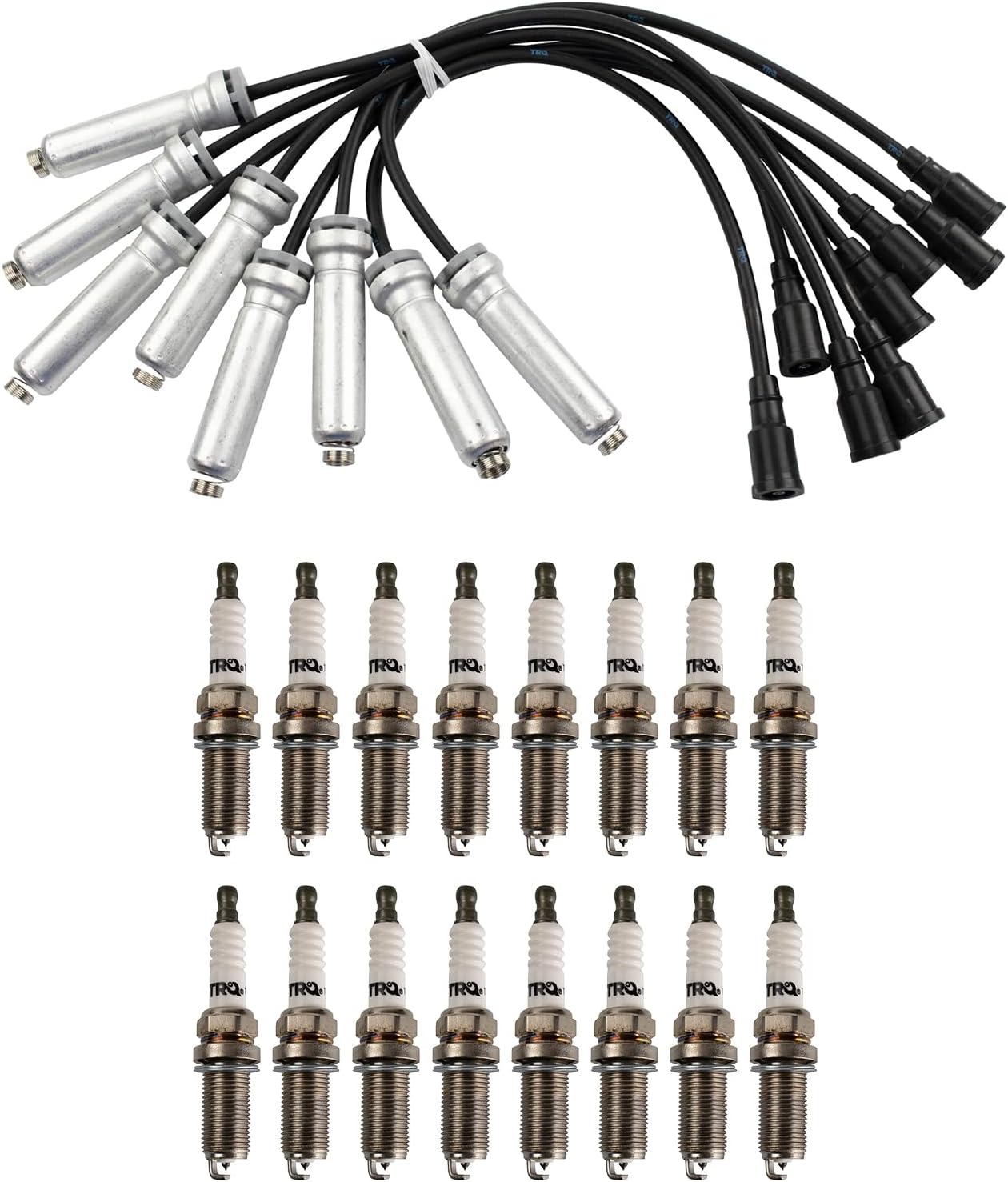 TRQ Ignition Coil & Spark Plug Kit Iridium 17 Piece Compatible with 2017-2019 Ford F-250 F-350 Super Duty V8 6.2L