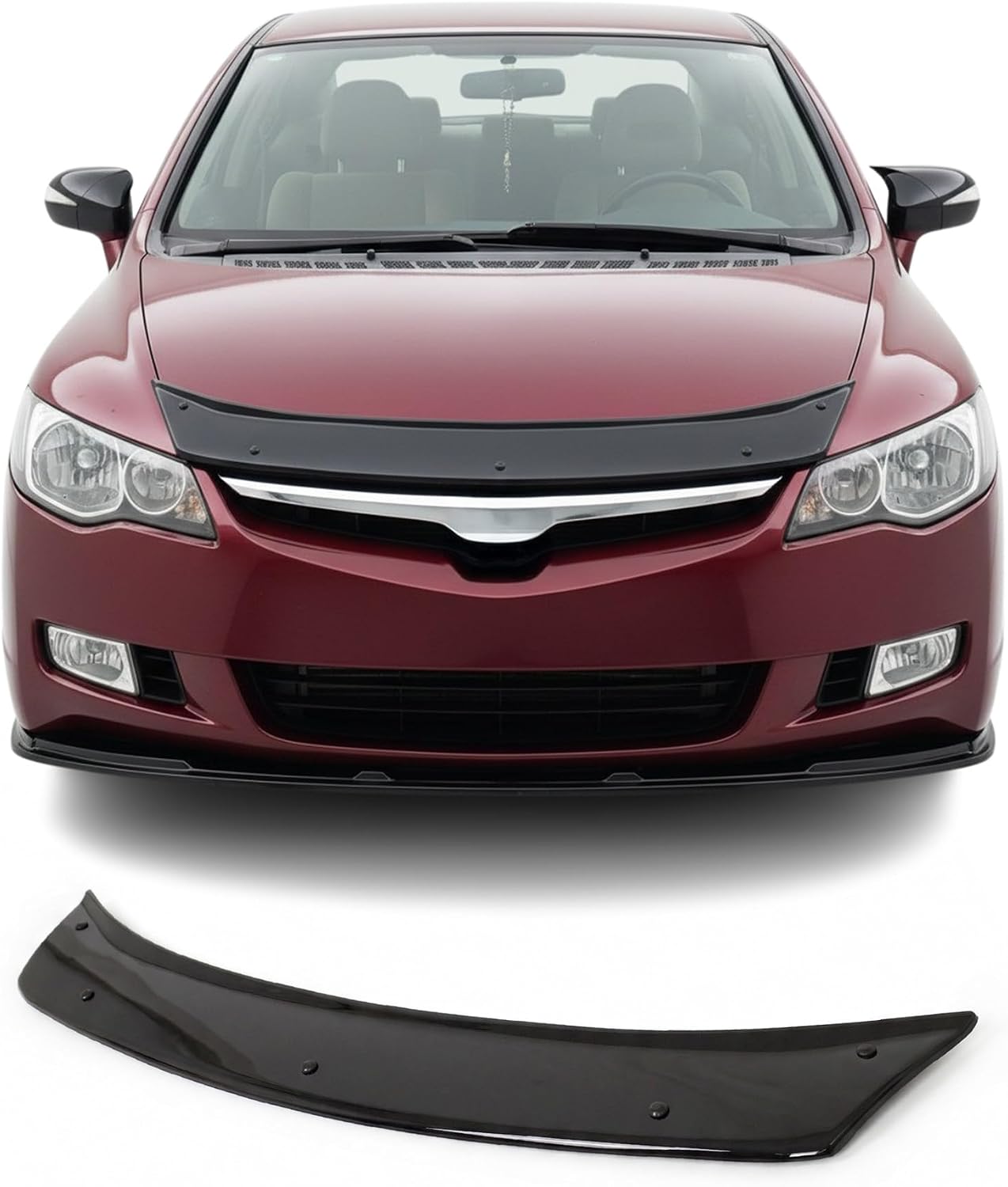 Hood Deflector Guard fits Honda Civic 2006-2012, Bugflector Bug & Bonnet Shields, Black ABS Hood Protector, Protects from Particles & Bug, All Weather Durable Car Exterior Accessories
