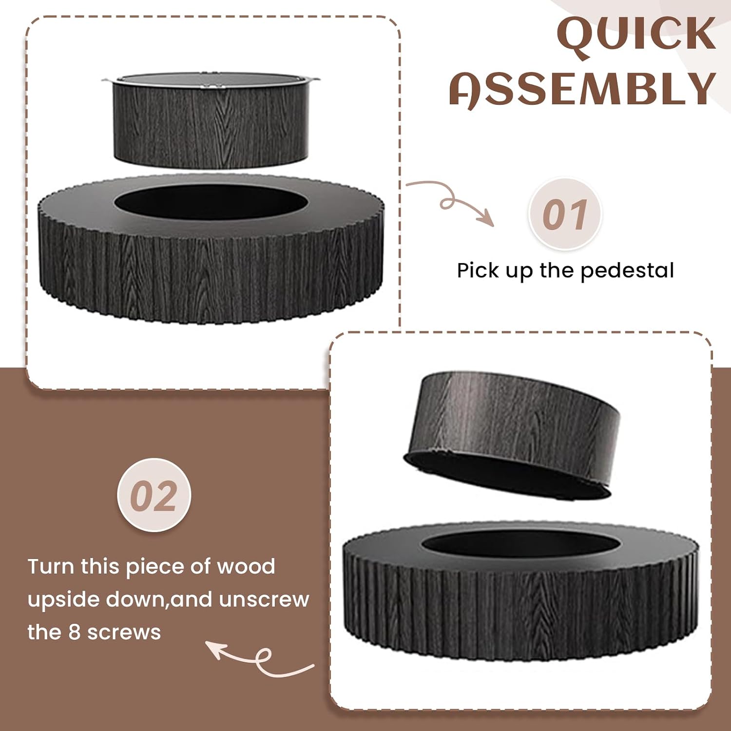 31.49' Round Coffee Table Wood, Modern Unique Circle Coffee Table, Contemporary Oak Drum Fluted Accent Side Table Center for Living Room, Small Space, Apartment, Black