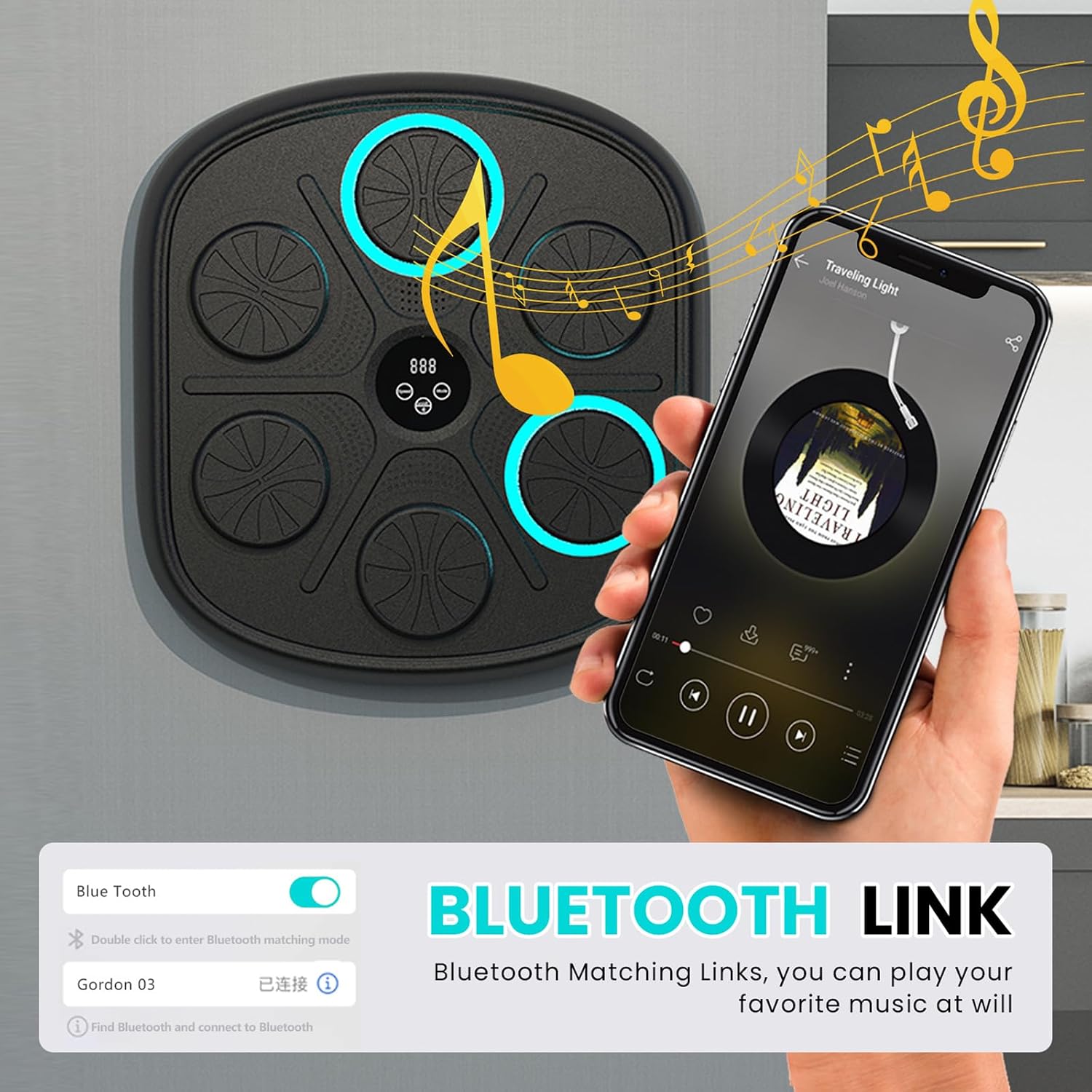 Music Boxing Machine, Smart Electronic Boxing Pad with Boxing Gloves, Suitable for Home, Office