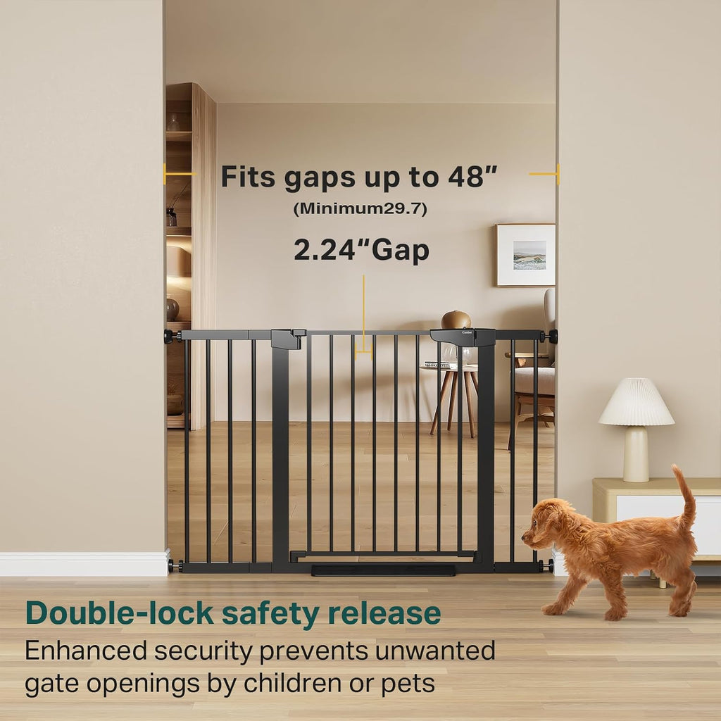 Cumbor 2 Pack 29.7'-48' Baby Gate for Stairs, Mom's Choice Awards Winner-Dog Gate for Doorways, Pressure Mounted Auto-Close Pet Gates for Dogs Indoor, Safety Child Gate with Easy Walk Thru Door,Black