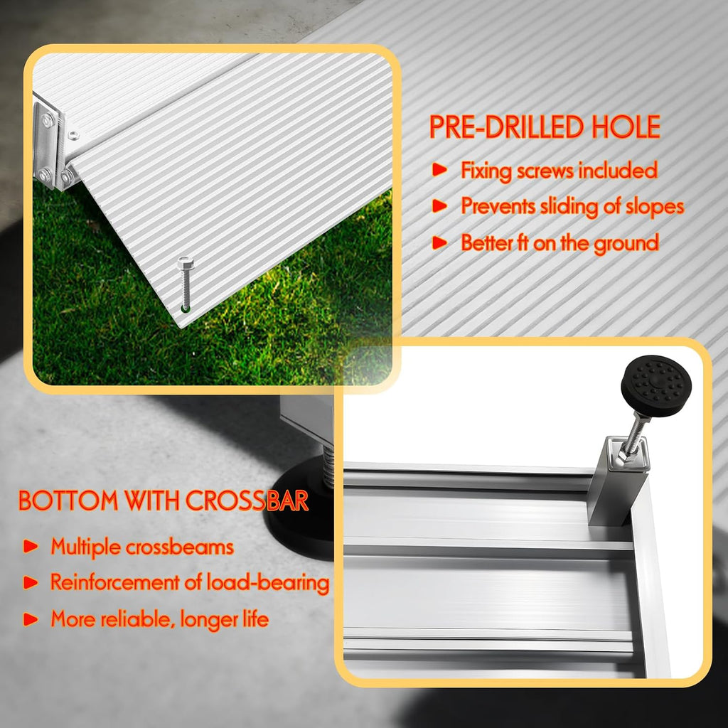 Aluminum Wheelchair Ramp with Handrails, Adjustable Height 3.4' to 7.2' & 880 lbs Capacity, Non-Slip Portable Threshold Ramp for Doorways, Steps, Curbs, Scooters and Walkers