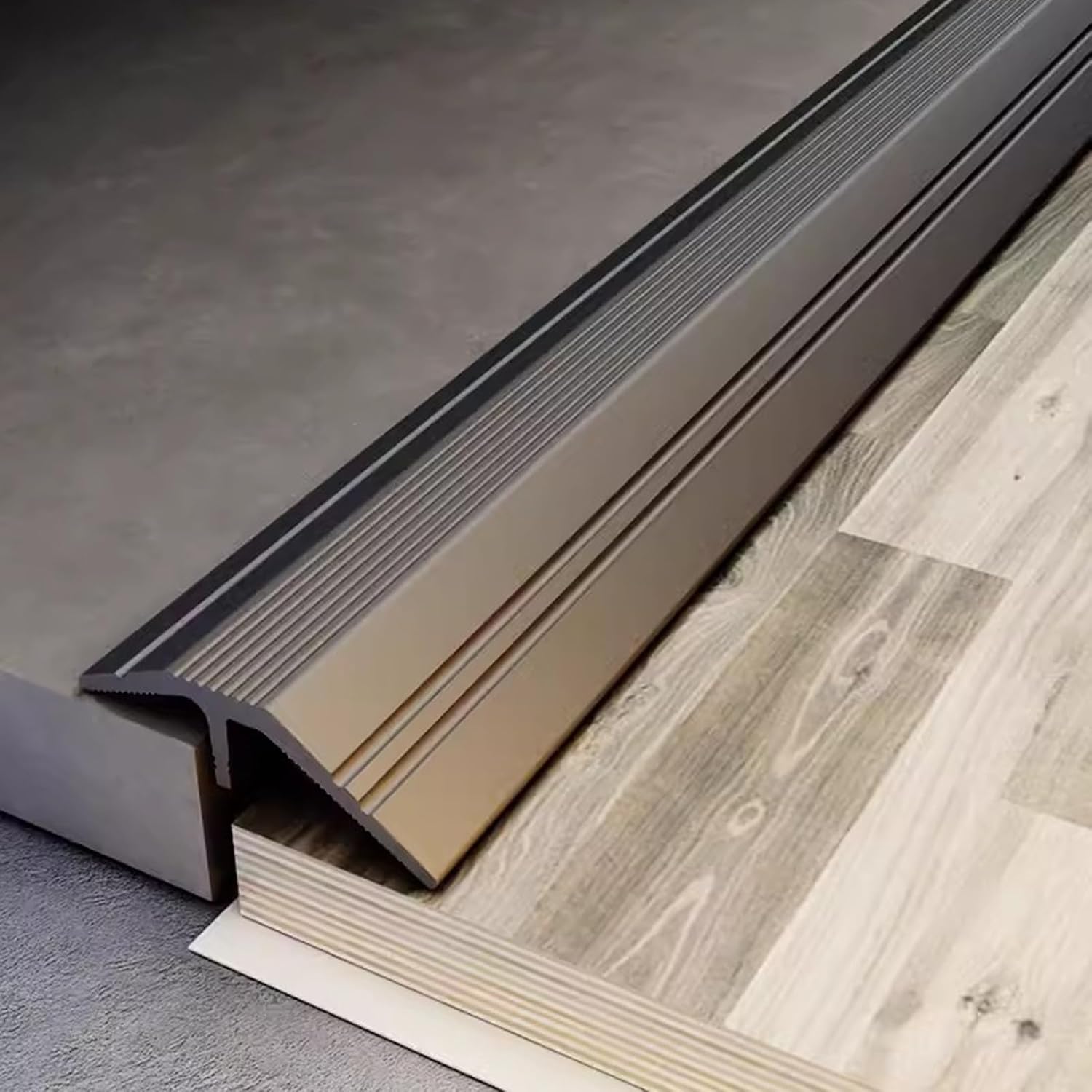 Floor Transition Strip Aluminum Alloy Threshold Divider Strip, Tile to Wood Edge Trim Bars, Connection Flooring Gap Decoration Covering, Doorways Threshold Reducer(Black)