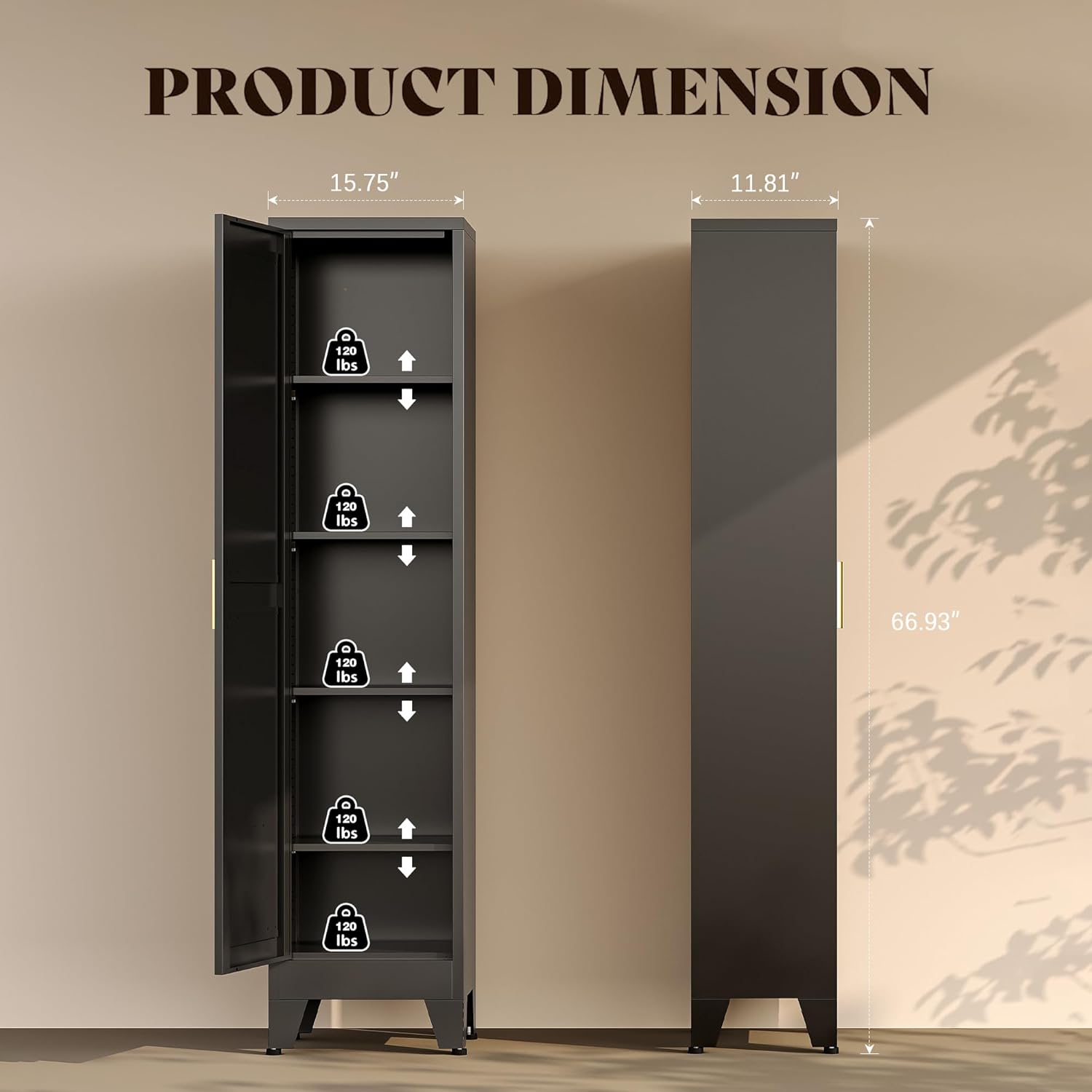67'H Metal Narrow Kitchen Pantry Cabinet,Black Skinny Pantry Cabinet,Tall Narrow Bathroom Storage Cabinet with Adjustable Shelves,Slim and Thin Pantry Cabinets for Living Room Dining Room