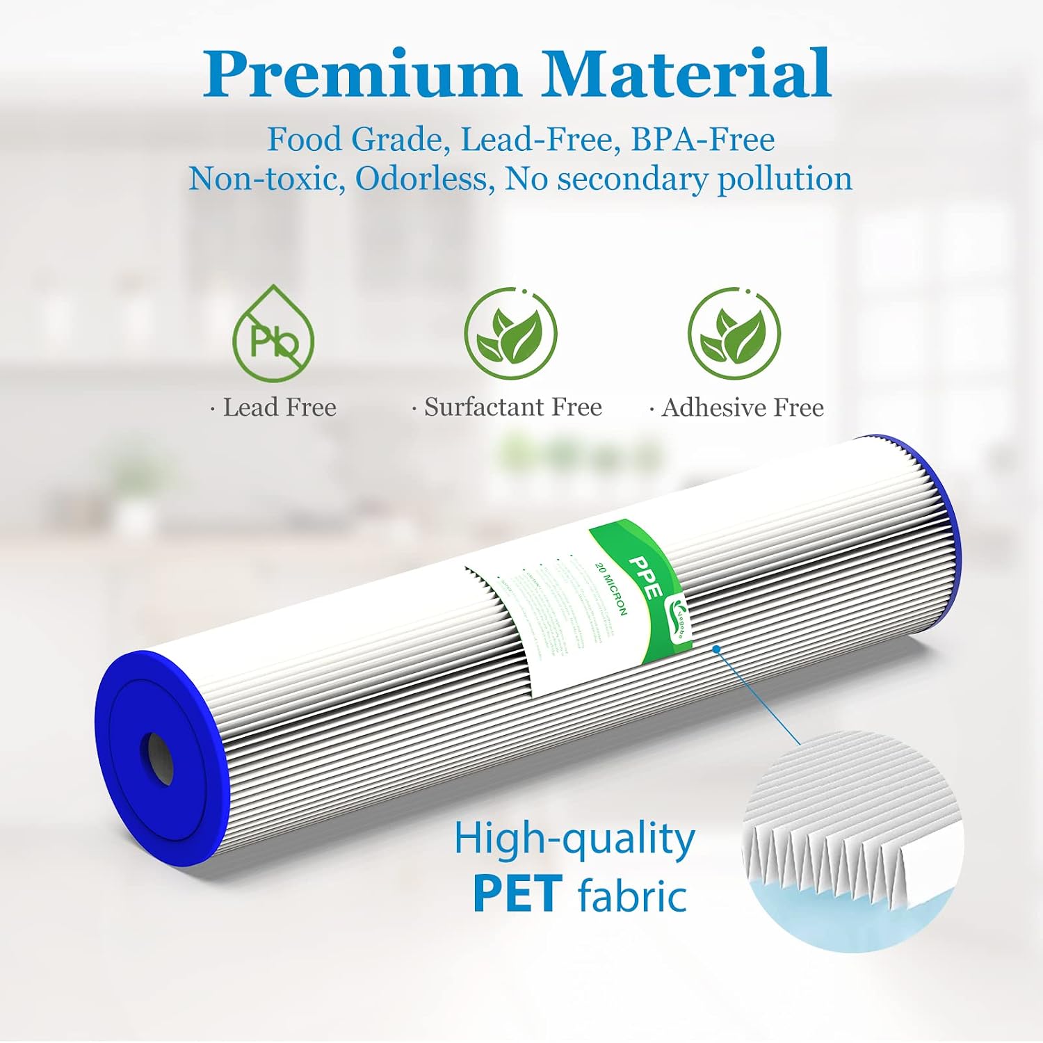 20 Micron 20-Inch Heavy Duty Whole House Water Filter Replacement Cartridge, Pleated Sediment Water Filters 4.5' x 20' for Well Water, Compatible with ECP5-20BB, R30-20BB, SPC-45-2050, 6 Pack