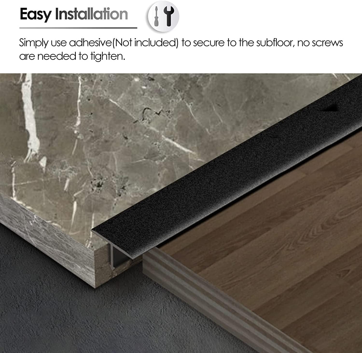 Doorway Uneven Floor Transition Strip, T Molding Floor Transition Strip, Wood to Tile Door Edge Trim Black, 2.2cm Wide Doorways Thresholds Self Adhesive, Home Office School Shop ( Size : Length 110cm/