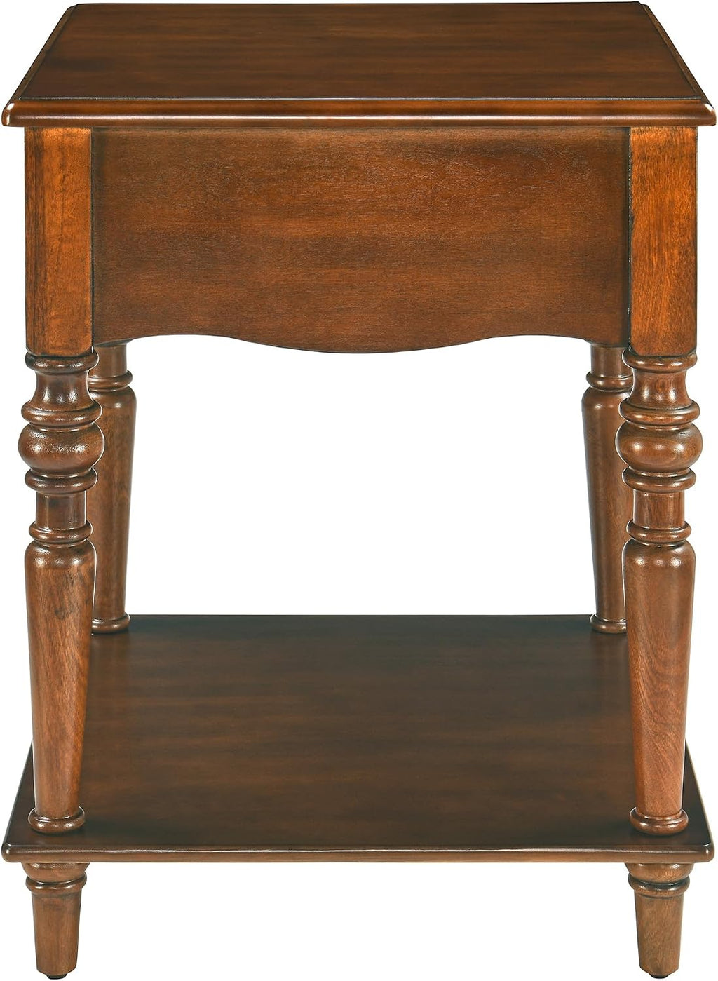 End Table with Drawer and Storage Shelf, Solid Wood Sofa Side Table, Square Beside Table, Telephone Table for Living Room,18.9'L x 18.9'W x 24'H, No-Tools Assembly, Caramel Brown BZ-C008-DR
