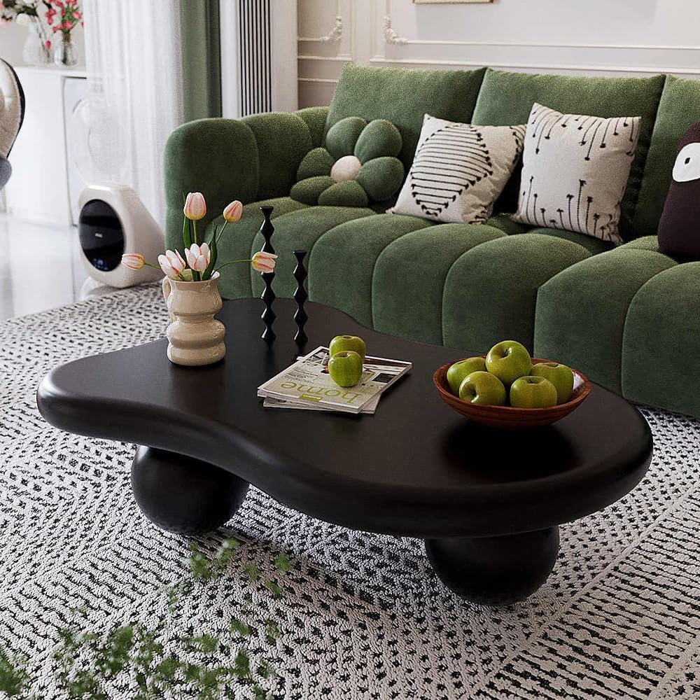 Cloud Coffee Table for Living Room Modern Irregular Coffee Table Asymmetrical Unique Center Table (A Black 46in)