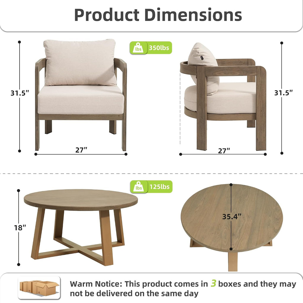 Outdoor Patio Furniture Set, 5 Pieces Modern Metal Patio Conversation Set with 6' Thick Cushions, Outdoor Lounge Sofa 350lbs for Backyard Porch Balcony, Beige