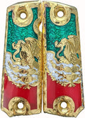 Grips for Colt 1911 Gun Mexican Eagle with 24k Gold Plated and Red, White, Green Resin Includes Screws