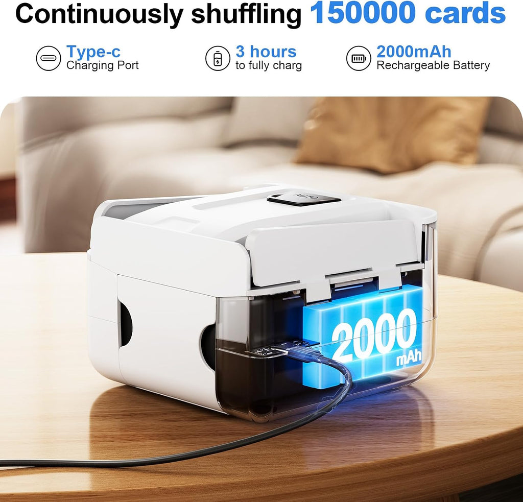 Automatic Card Shuffler, Electric Shuffling Machine for 1-2 Decks, Low Noise, Rechargeable & Portable Shuffler Machine for Poker, UNO, Blackjack, White